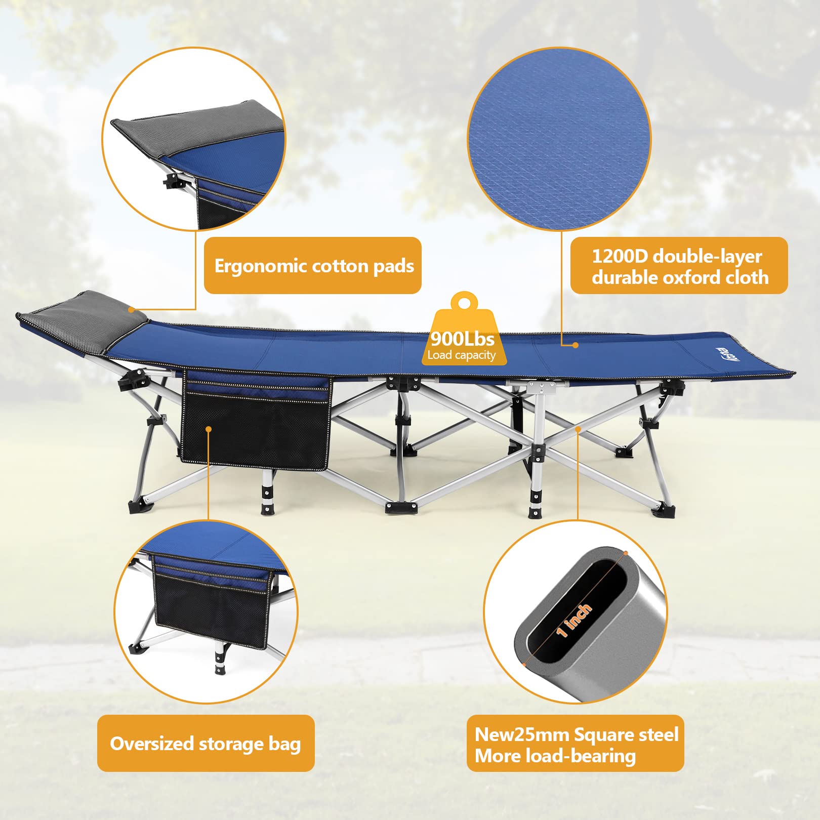 Homdox Portable Folding Camping Cot - Adjustable Reclining Chaise Lounge with Pillow for Adults - Outdoor Sleeping Cot & Lounge Chair for Camping, Beach, Pool, Patio - Perfect for Relaxing, Sunbathing & Outdoor Adventures