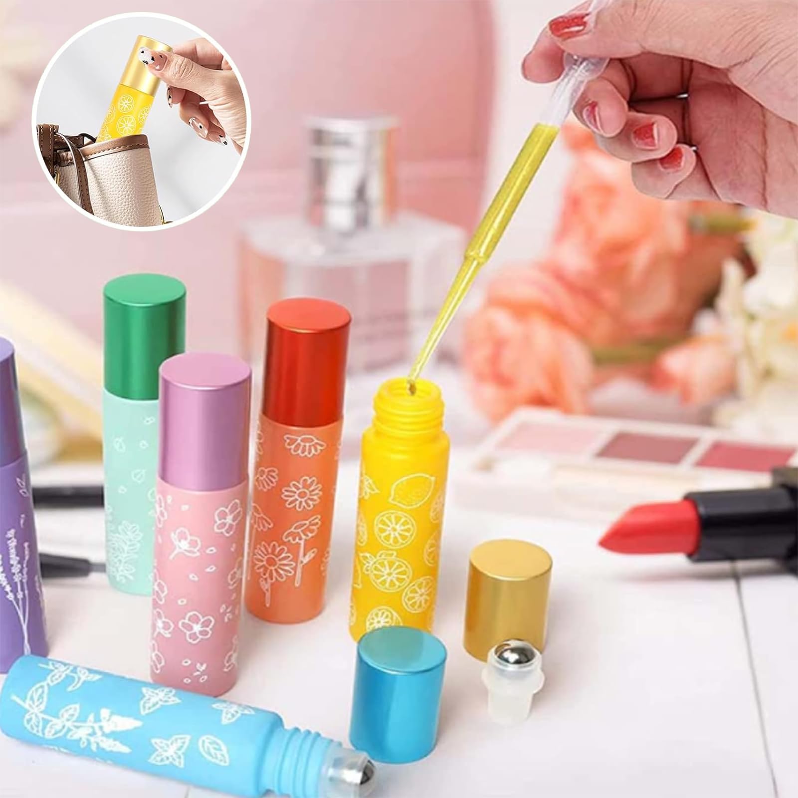 10 x 10ml Empty Glass Roll-On Bottles for Essential Oils - Refillable Aromatherapy Containers with Stainless Steel Roller Balls - Perfect for DIY Essential Oil Blends, Perfumes & Massage Oils