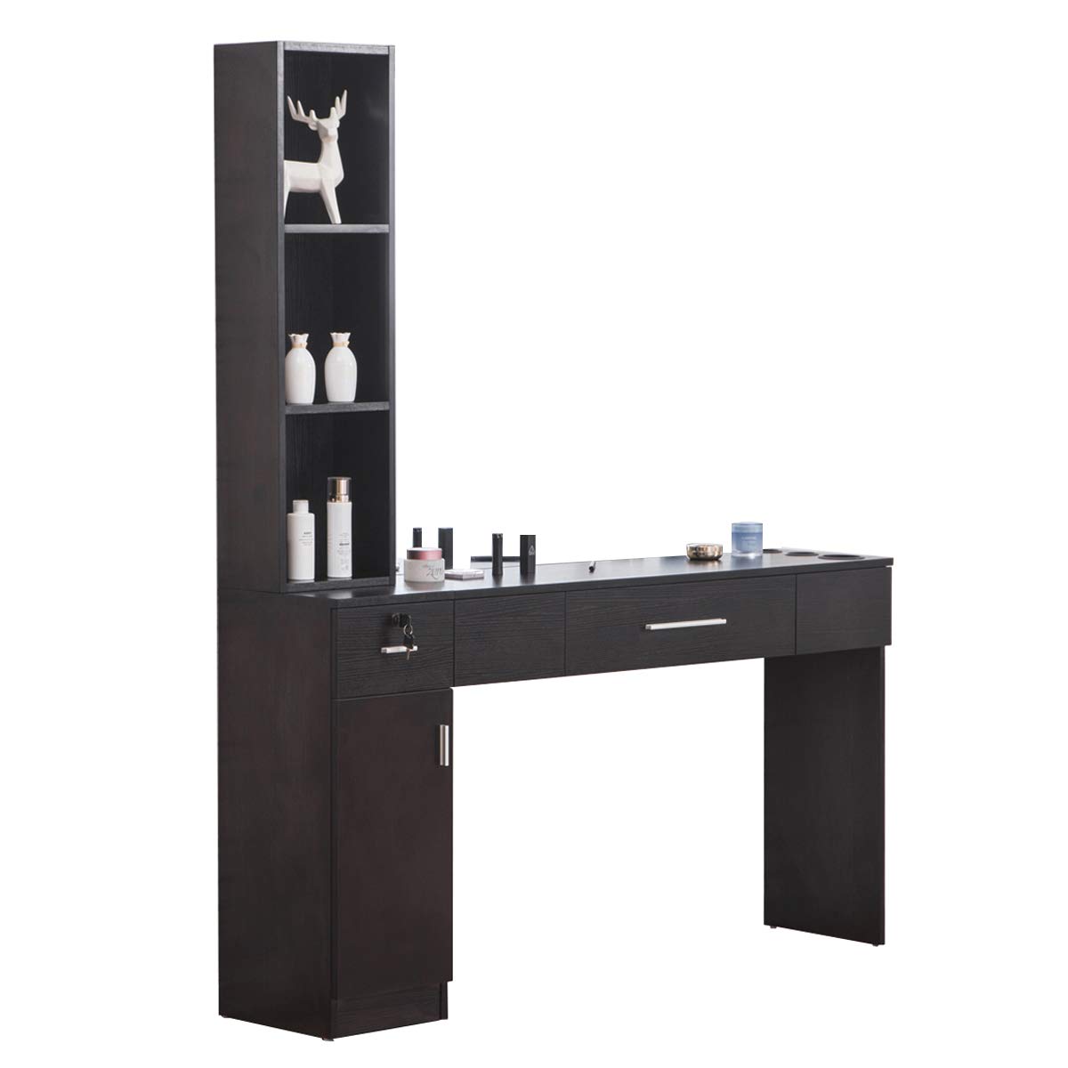 BarberPub Wall Mount Hair Styling Station with 3 Locking Hair Dryer Holders - Professional Salon & Spa Equipment for Barbershops, Home Salons & Grooming Stations (Model 3046)