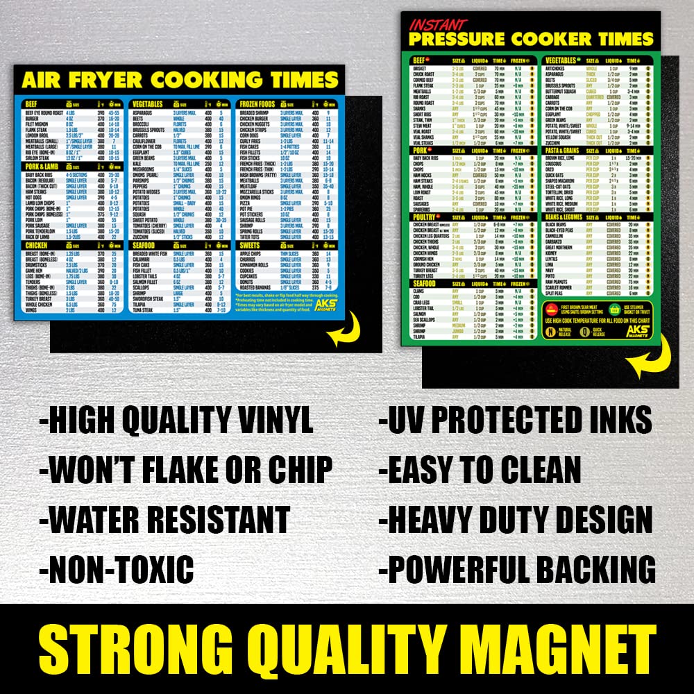 Air Fryer Cooking Times & Instant Pot Magnetic Cheat Sheet Bundle - XL Easy-Read Reference Guides for Air Frying & Pressure Cooking - Perfect Kitchen Accessories for Quick Meals & Healthy Cooking