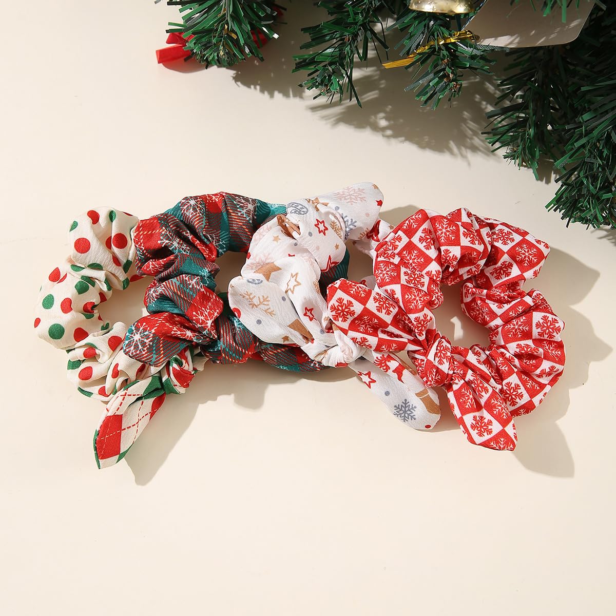 6-Piece Christmas Bow Scrunchies for Women & Girls - Cute Bunny Ear Hair Ties, Ponytail Hair Bands & Hair Accessories (Perfect for Holidays, Gifts & Everyday Styling)
