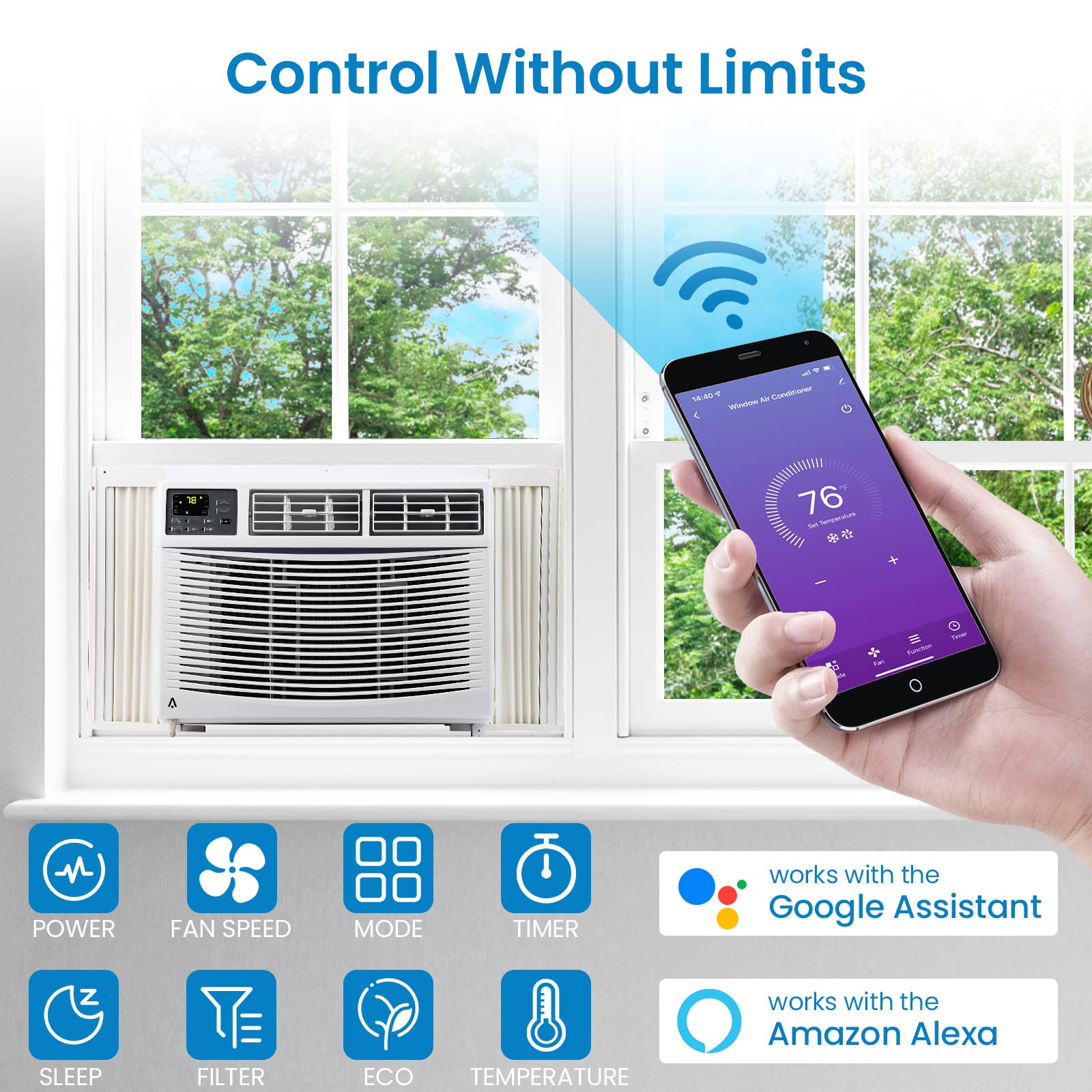 10,000 BTU Smart Wi-Fi Window Air Conditioner - Cools Up to 450 Sq. Ft, Remote & App Control, 24H Timer, Auto Restart, White - Perfect for Bedrooms, Living Rooms & Small Offices