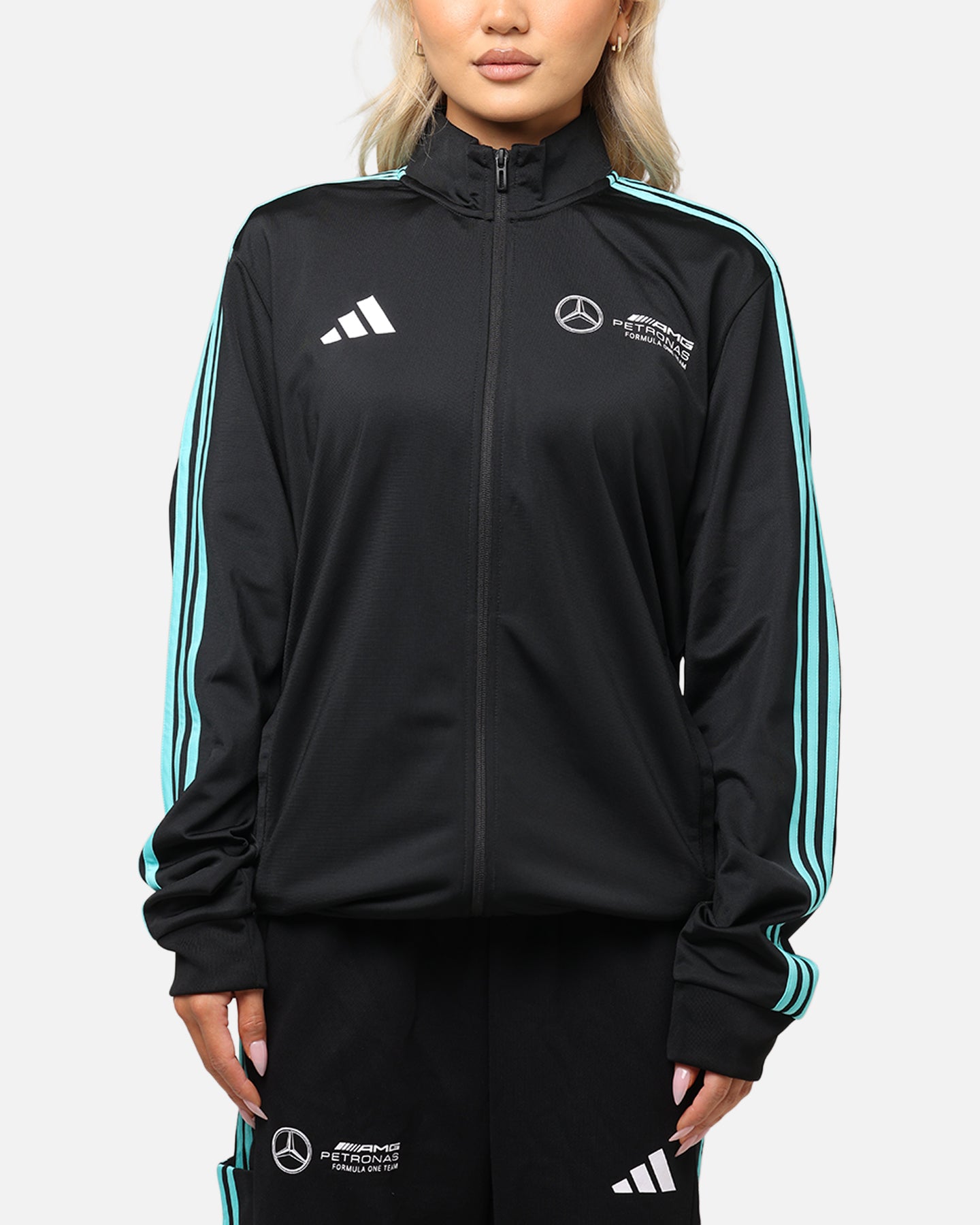 Adidas x Mercedes AMG Petronas Formula One F1 DNA Track Jacket - Black & White - Men's Running & Training Windbreaker for Motorsport Fans & Streetwear Fashion
