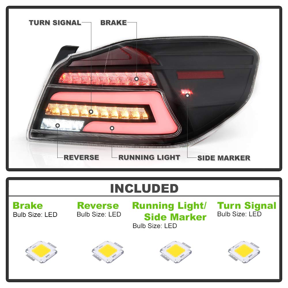 ACANII Black Housing Full LED Tail Lights for 2015-2019 Subaru WRX & WRX STI - Pair (Left+Right) | Enhanced Visibility & Stylish Upgrade for Night Driving & Car Customization