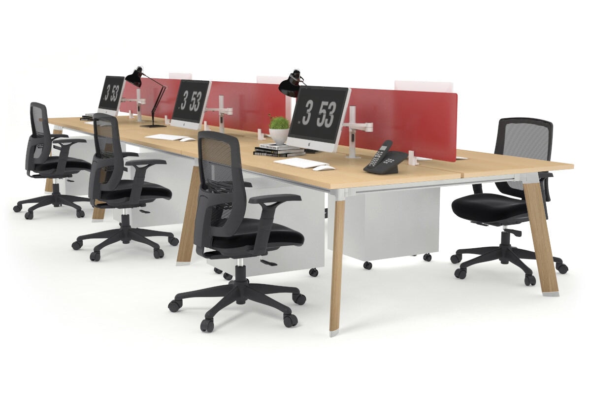 6-Person Workstation with Wood Imprint Frame - 1200L x 800W Office Desk with Cable Management Scallop | Ideal for Collaborative Workspaces & Open Office Environments