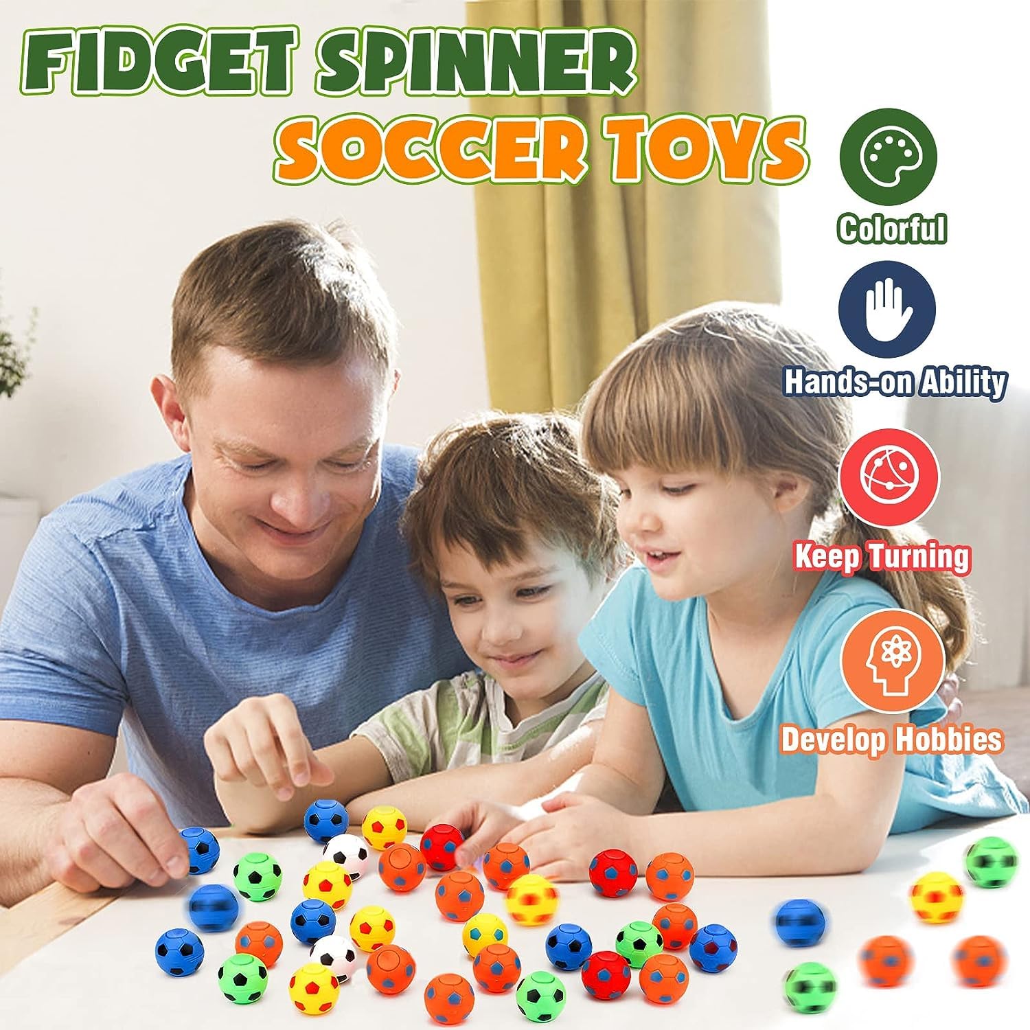 33 Pcs Mini Fidget Spinners Soccer Ball Toys - Stress Relief, Party Favors, Classroom Prizes, Pinata Fillers | Perfect for Kids Gifts, Birthday Party Supplies, Goodie Bags & Sensory Play