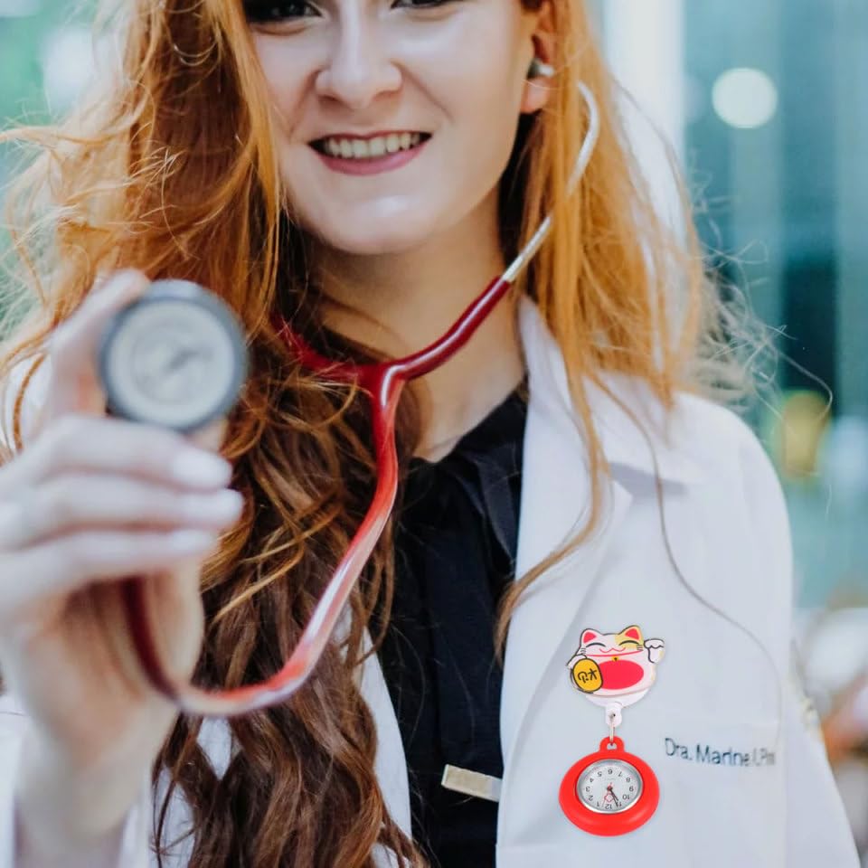 Retractable Clip-On Pocket Watch with Second Hand - Cute Cat Design for Doctors, Nurses & Medical Professionals | Perfect for Hospital Shifts, Clinical Use & Fashion Accessories