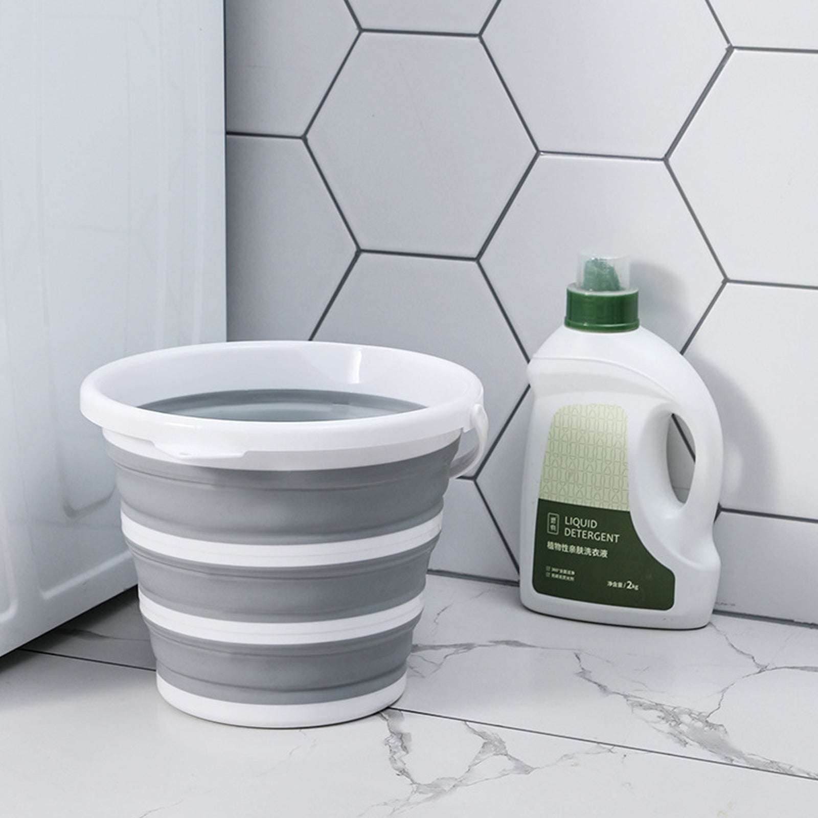 10L Foldable Collapsible Silicone Bucket for Home, Hiking, Camping & Fishing - Lightweight Portable Water Container (Grey/White) - Perfect for Outdoor Adventures, Emergency Storage & Household Cleaning