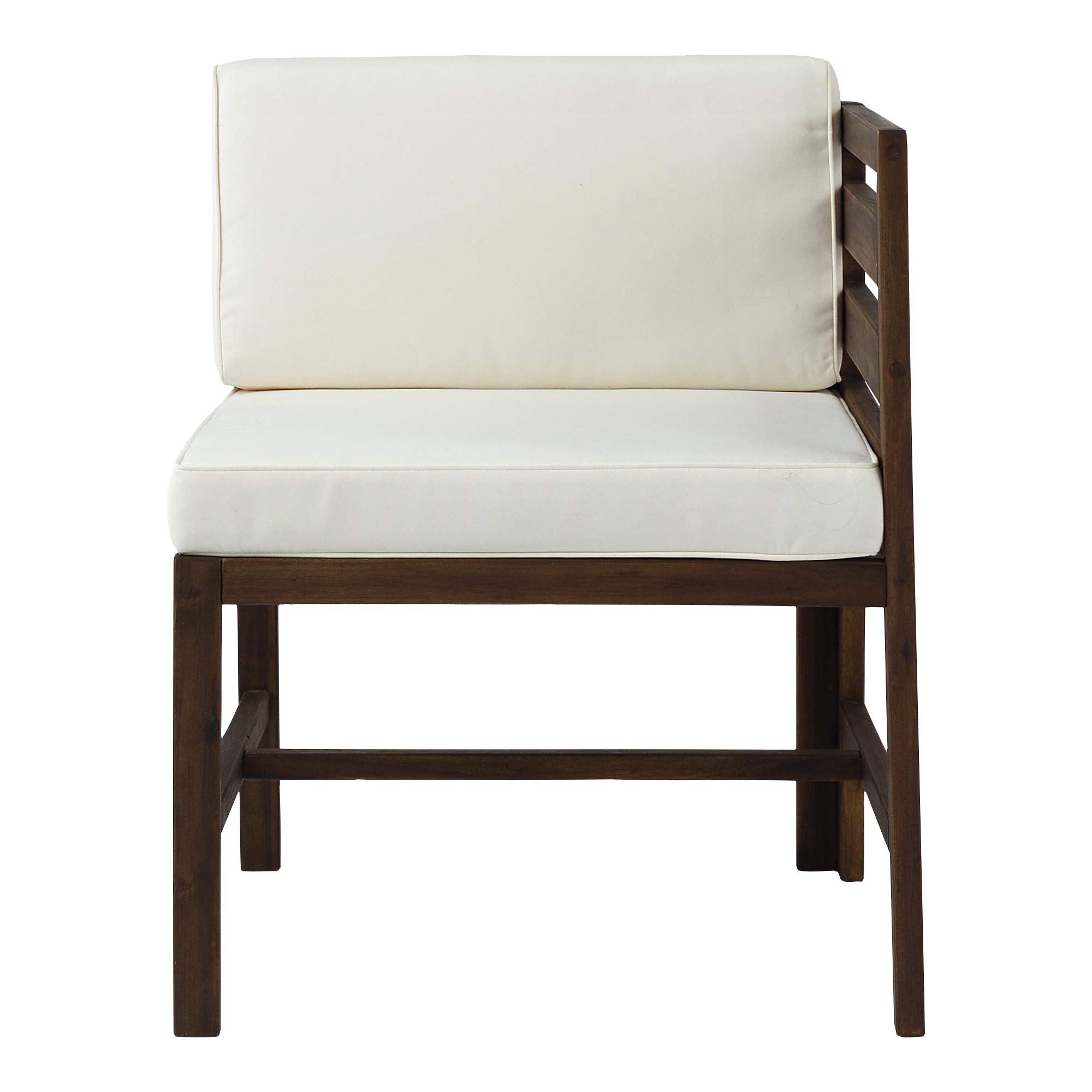 Walker Edison Ravello 3-Piece Acacia Wood Outdoor Modular Chat Set with Cushions - Dark Brown Patio Furniture for Garden, Deck, Poolside & Backyard Relaxation