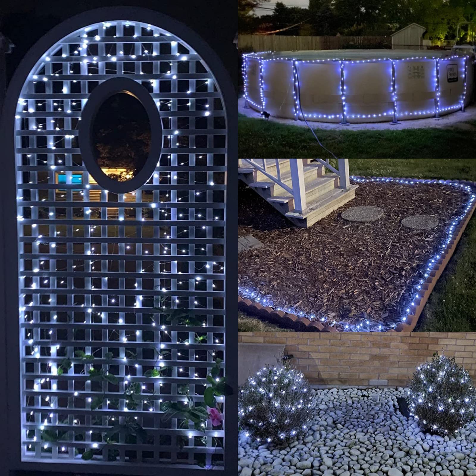 YEGUO 4 Pack 33ft 100 LED Solar Fairy Lights Outdoor Waterproof, White Twinkle String Lights with 8 Modes & Silver Wire - Perfect for Garden, Patio, Wedding, and Party Decorations