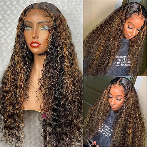 Deep Curly Ombre Highlight Blonde Human Hair Wigs #1B30 - 20