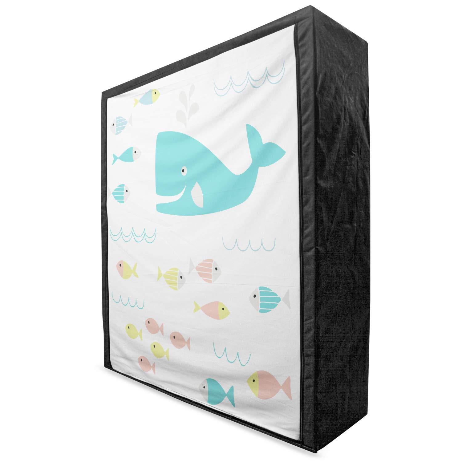 Ambesonne Whale Portable Fabric Wardrobe Closet with Shelves - 59 Inch Funny Smiling Whale & Fish Cartoon Design - Yellow & White Clothing Organizer for Bedroom, Kids Room, Dorm or Travel Storage