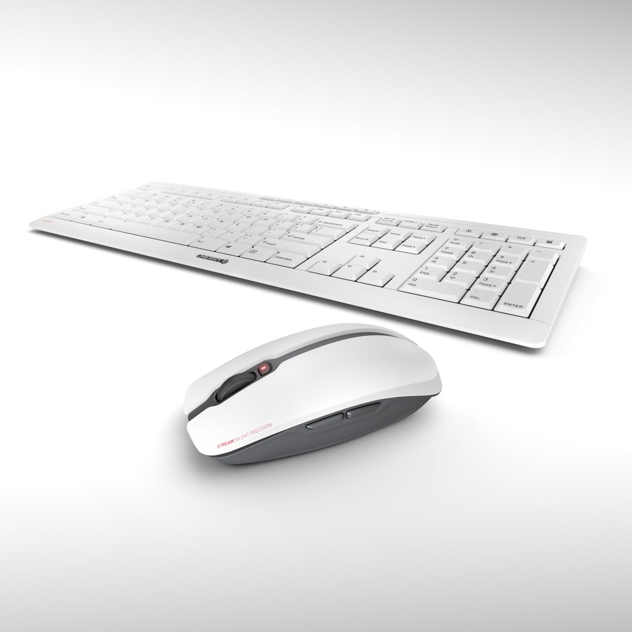 Wireless Keyboard and Mouse Combo - CHERRY Stream Desktop - US Layout QWERTY Keyboard (White) for Home Office, Gaming & Productivity