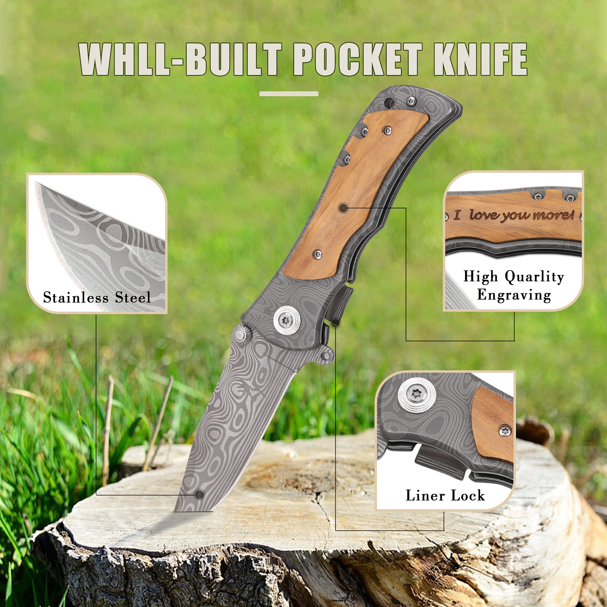 Engraved Tactical Pocket Knife with Assisted Opening - Personalized Gifts for Men, Husband & Boyfriend (Anniversary, Valentine's Day, Birthday) - Ideal for Outdoor Adventures, Camping & Everyday Carry