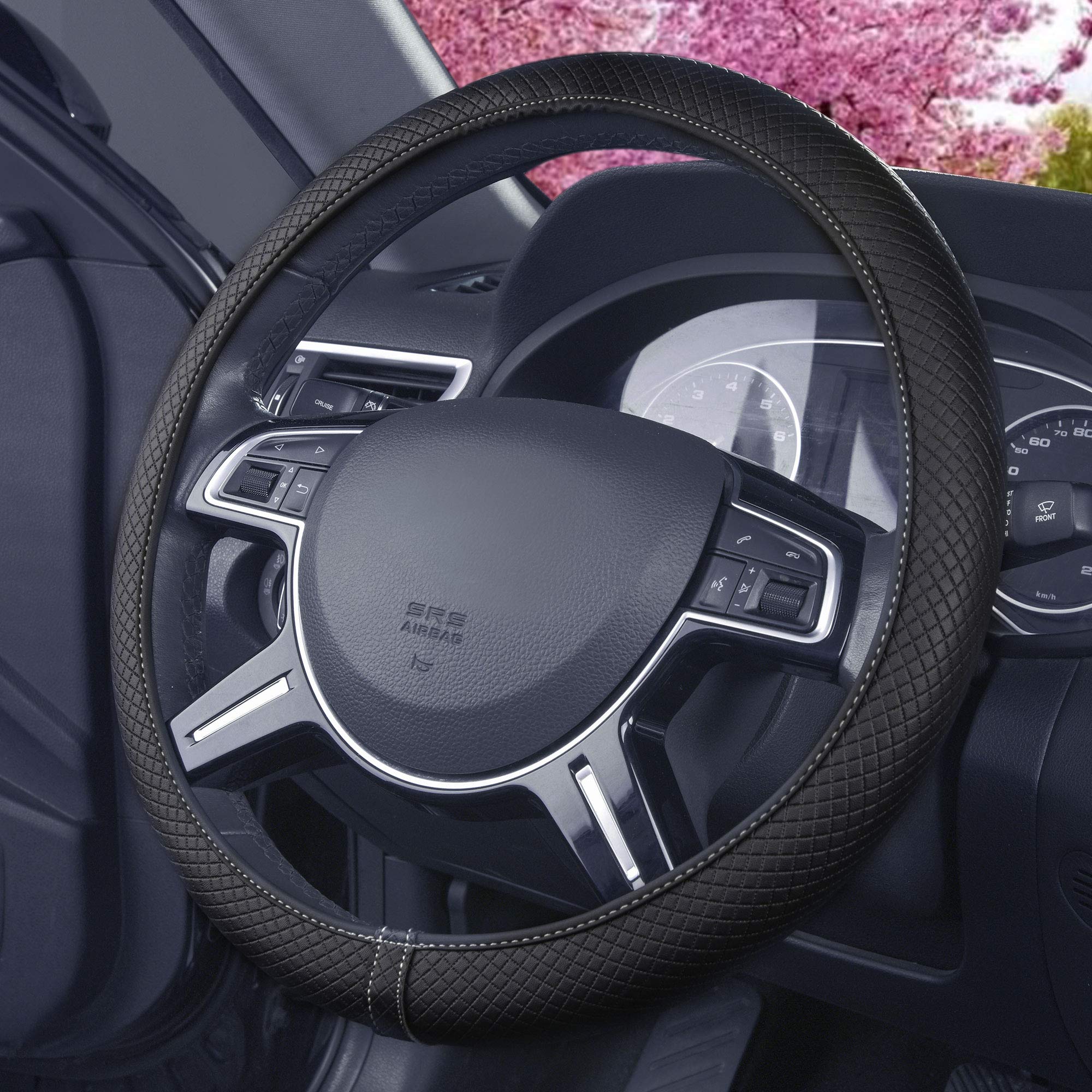 Premium Universal Leatherette & Silicone Anti-Slip Steering Wheel Cover - Fits Most Cars, SUVs, Trucks & Vans (White) | Enhanced Grip & Protection for Safe Driving in All Weather Conditions