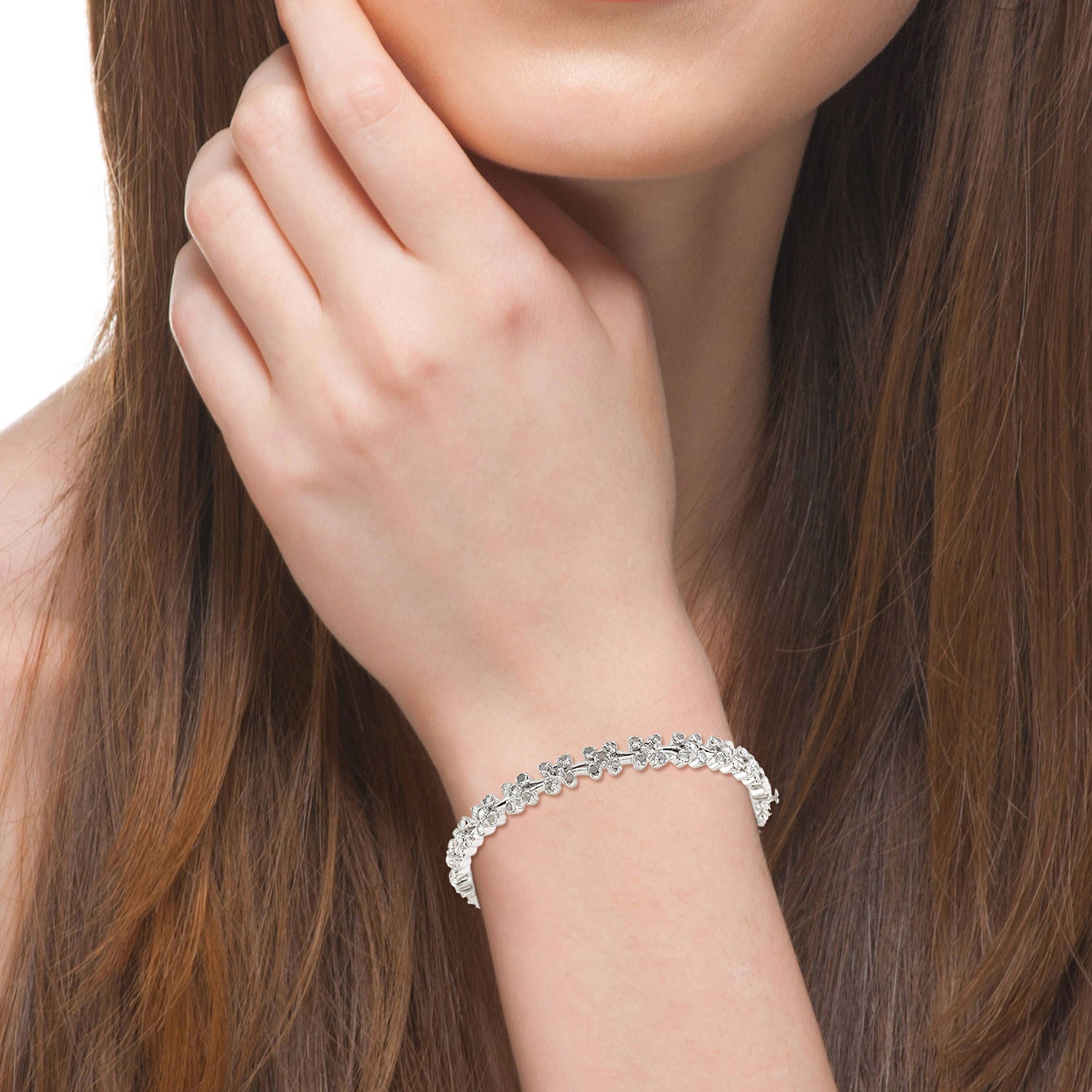18K White Gold Prong Set Rose Cut Diamond Wedding Bangle - Elegant Designer Bracelet for Brides, Anniversary Gifts & Special Occasions