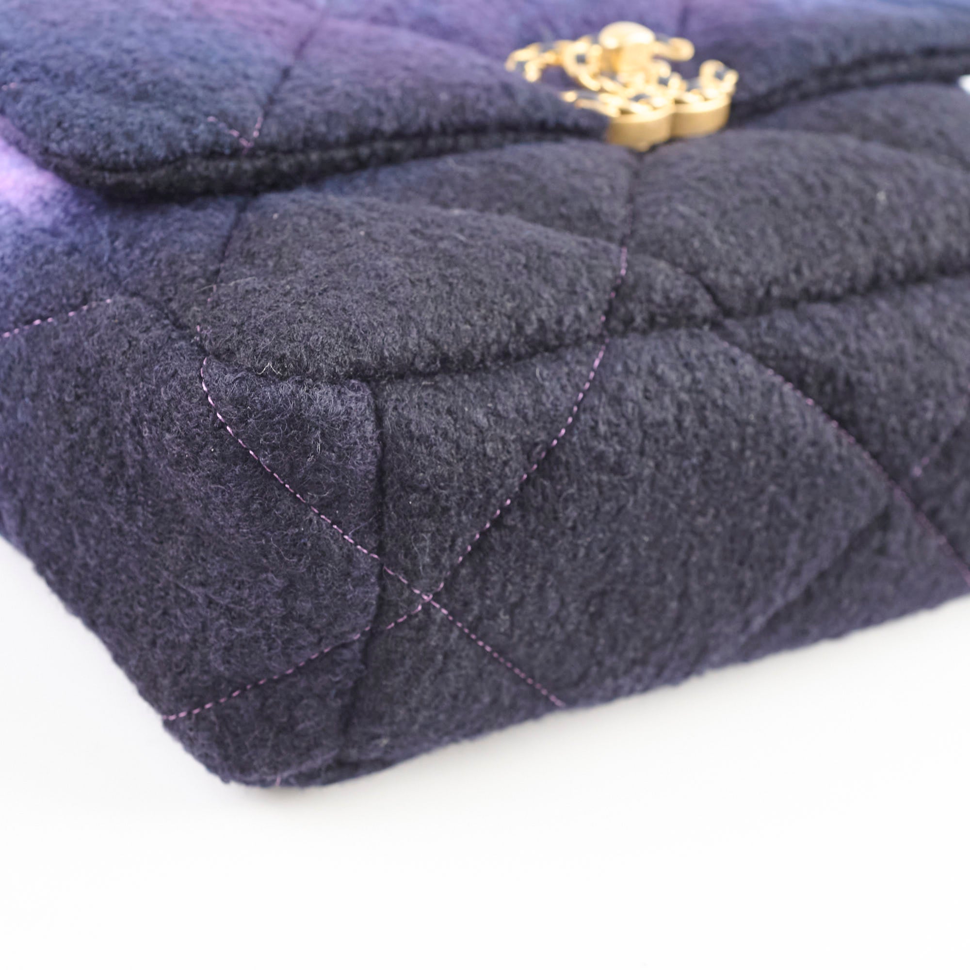 Chanel 19 Large Tweed Ombre Black/Purple Shoulder Bag - Luxury Designer Handbag for Women | Perfect for Evening Events, Parties & Special Occasions
