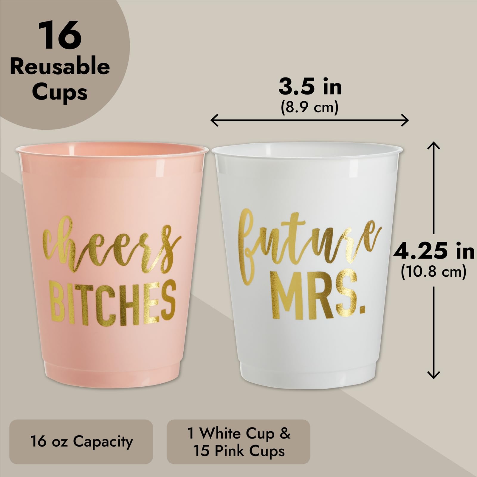 BLUE PANDA 16-Pack Reusable Bachelorette Party Cups - 16oz Bride & Bridesmaid Cups for Wedding Showers, Bachelorette Favors & Bridesmaid Gifts (Future Mrs + Cheers Design) - Perfect for Bridal Parties, Girls' Night Out & Wedding Celebrations