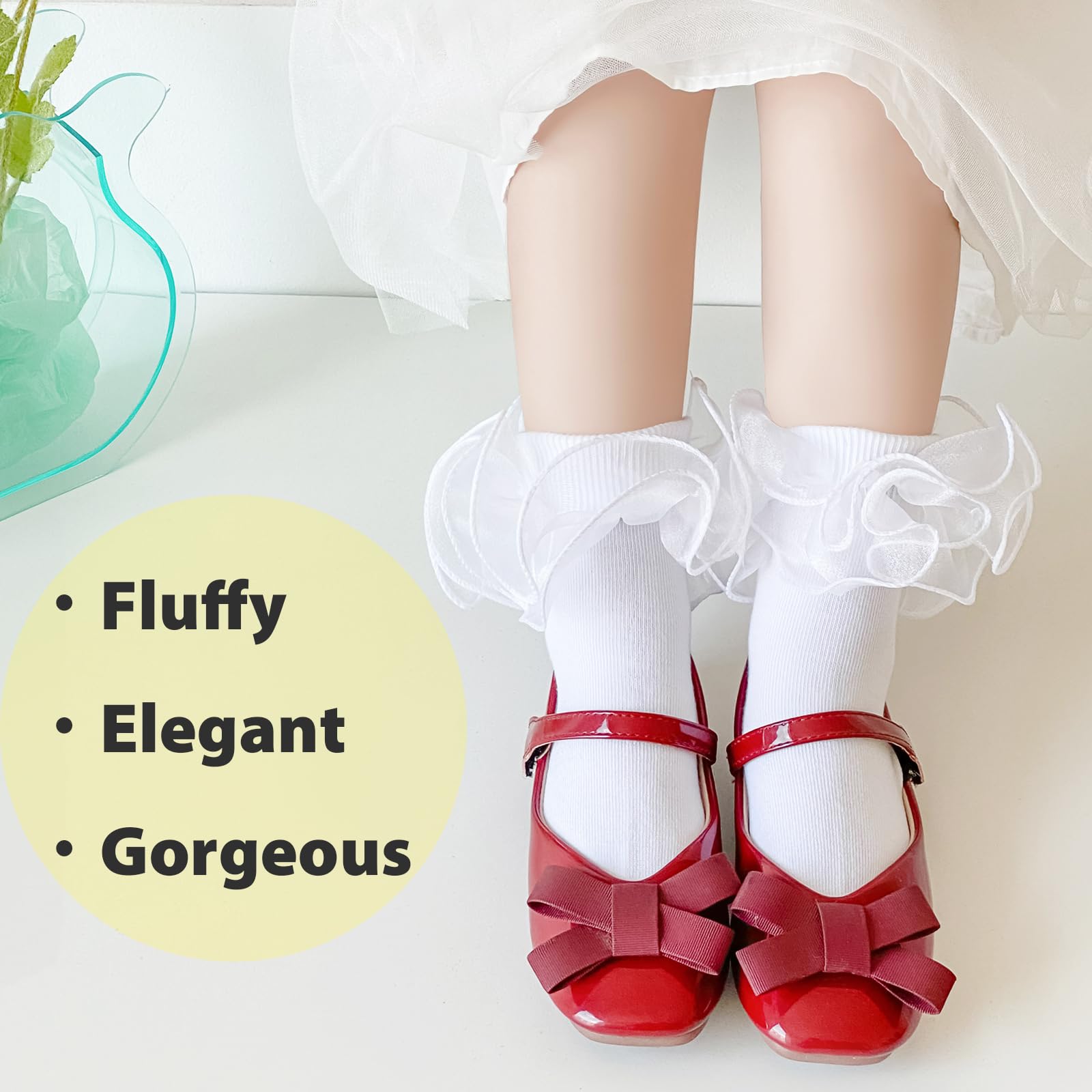 Girls Ruffle Socks - Double Lace Frilly Dress Socks for Toddler & Little Girls (2-3 Pack) - Perfect for Parties, School & Special Occasions