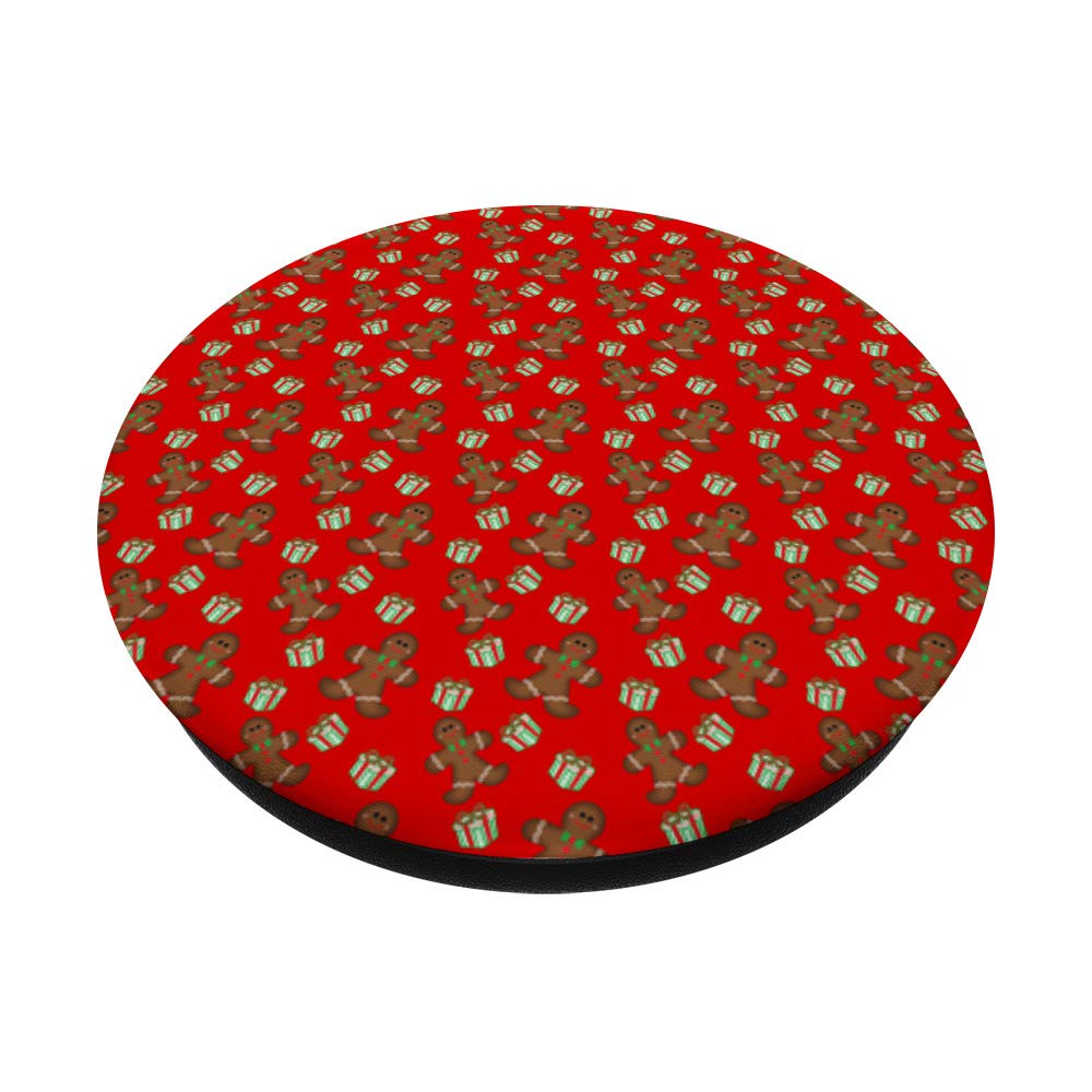 Festive Gingerbread Christmas Cookie Design Red Background PopSockets PopGrip - Interchangeable Phone & Tablet Stand with Swappable Top (Perfect for Holiday Gifts, Party Decor & Winter Travel Accessories)