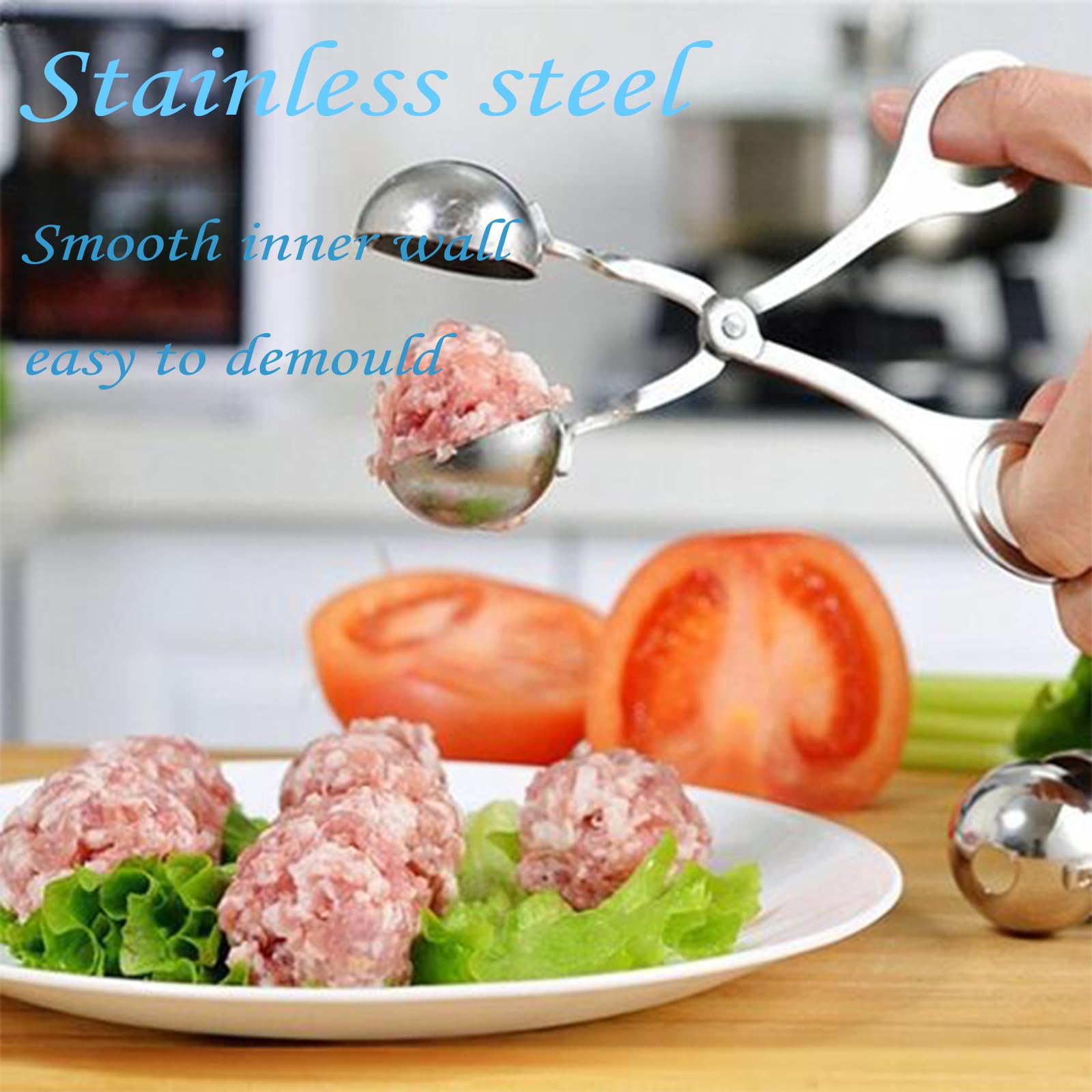 2 Pack Stainless Steel Meat Baller - Non-Stick Meatball Scoop & Maker Tool for Perfect Meatballs, Cake Pops, Cookie Dough - Ideal for Kitchen Cooking, Baking, Party Food Prep & Meal Prep