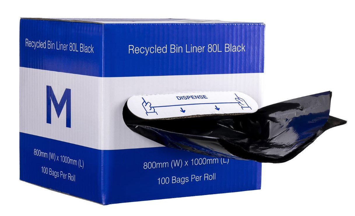 80L Black Recycled Trash Bags - 100 Pack (31.5
