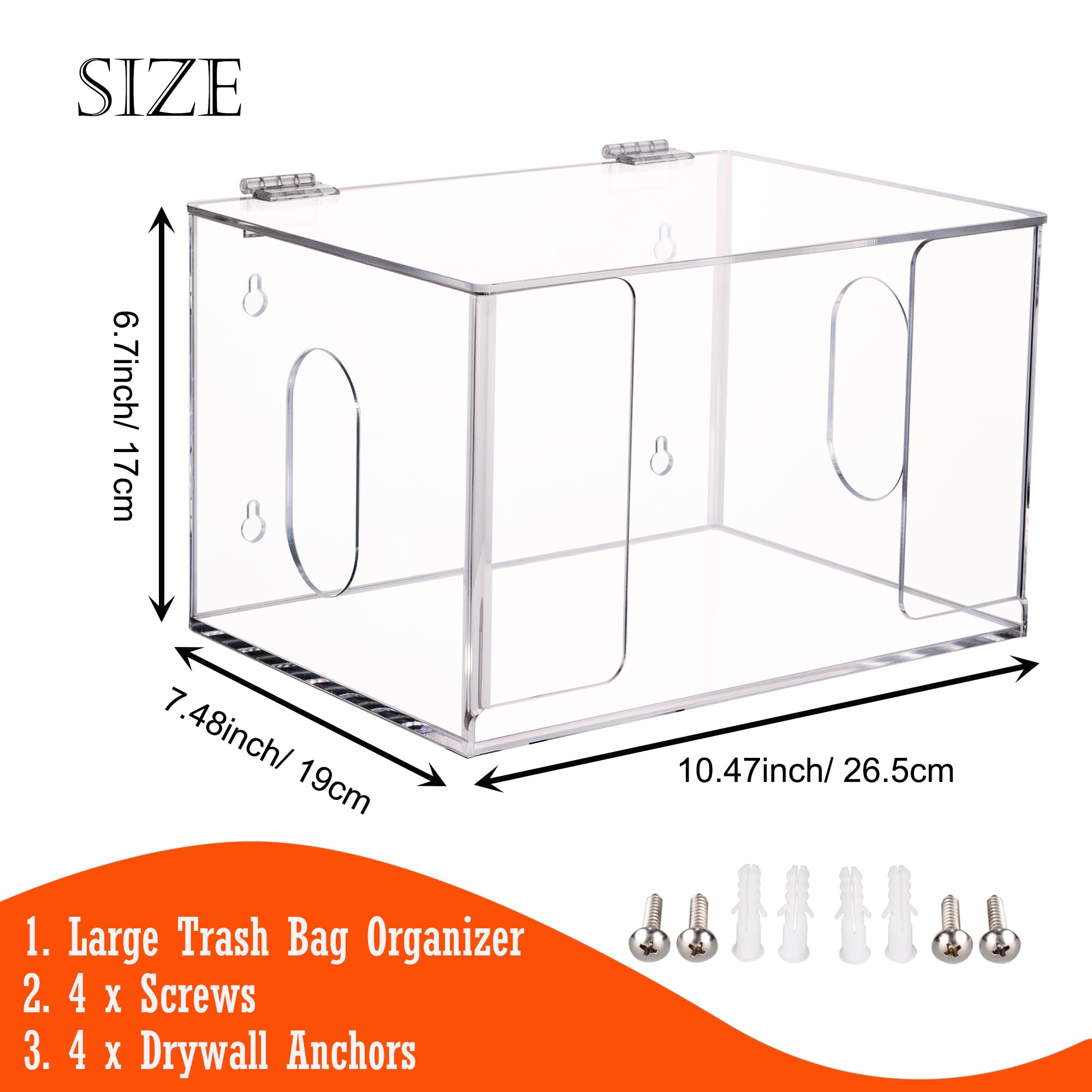 Extra Large Wall Mount Acrylic Trash Bag Holder Dispenser with Lid - Under Sink Garbage Bag Organizer for Laundry Room & Kitchen Storage - Fits Costco Trash Can Liners - Clear Plastic Waste Bag Dispenser (Perfect for Home, Office, and Commercial Use)