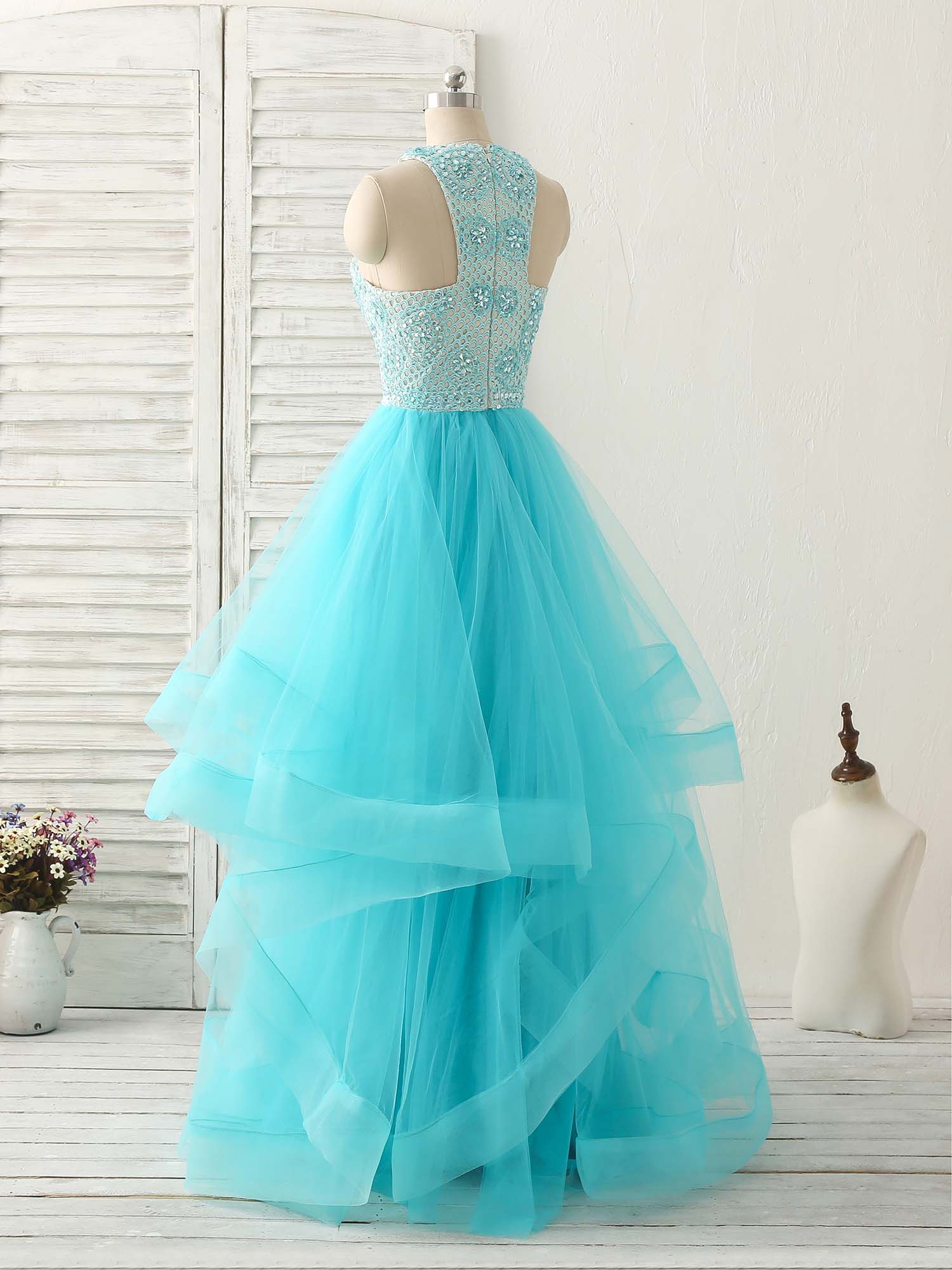 Elegant Royal Blue High Neck Tulle Long Prom Dress for Women - Perfect for Evening Gala, Homecoming Dance & Formal Occasions
