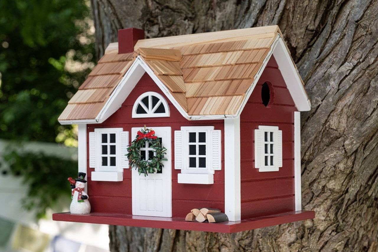 Christmas Cape Birdhouse with LED Lights - Handmade Wooden Bird House for Outdoor Garden Decor, Holiday Gift & Winter Wildlife Shelter - Perfect for Backyard, Patio, and Christmas Tree Decoration