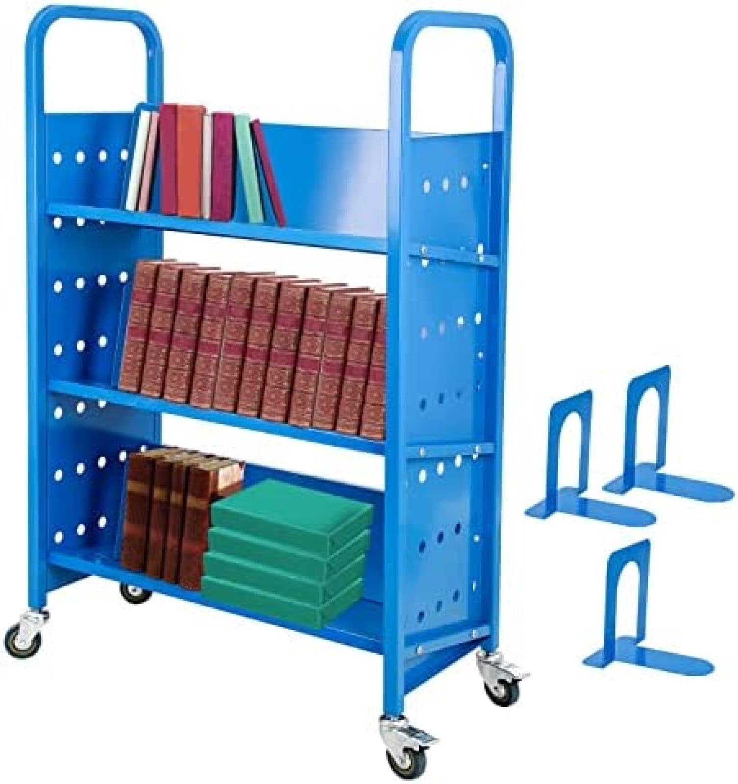 Heavy Duty Book Cart with 200 Lbs Capacity - Rolling Library Cart with L-Shaped/V-Shaped Shelves & 4
