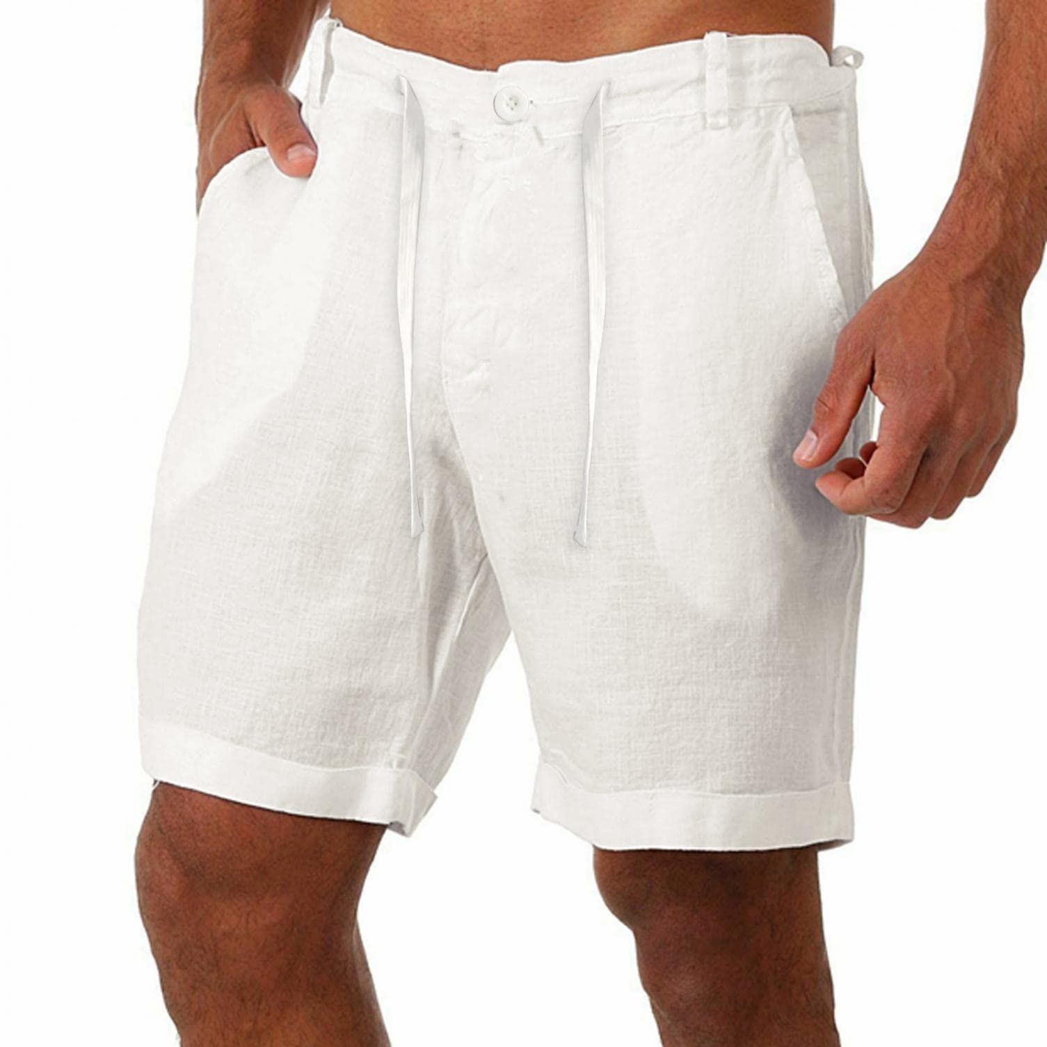 Men's 7 Inch Inseam Gym Shorts - Breathable Linen Workout Shorts with Elastic Waist & Drawstring for Training, Running & Casual Wear | Perfect for Summer, Sports & Outdoor Activities
