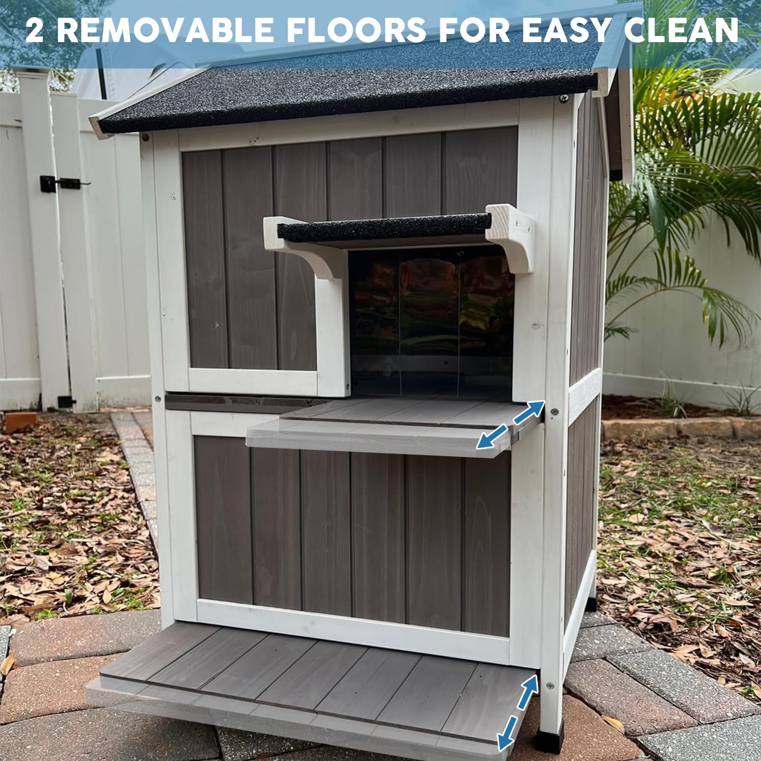 Weatherproof Outdoor Cat House - 2 Story Wooden Kitty Shelter for Winter, Feral Cats & Strays with Waterproof Roof - Perfect for Backyard, Garden & Patio Protection