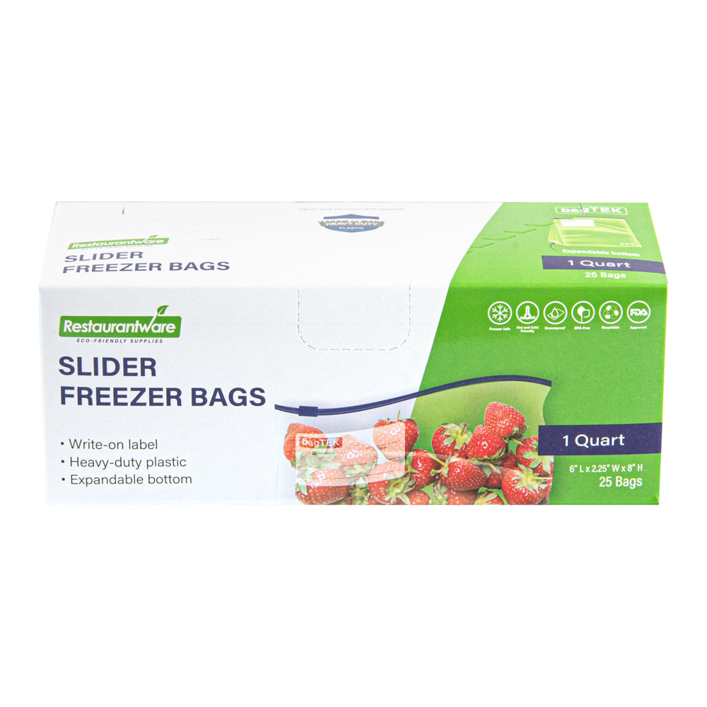 BPA-Free 1 Quart Clear Plastic Freezer Bags with Expandable Bottom & Write-On Label - 25 Count Box (6