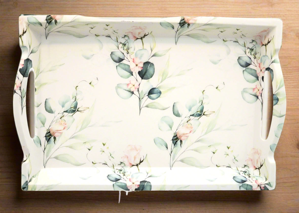 13.75x9 Inch Melamine Serving Tray with Floral Design - Perfect for Dining, Entertaining, and Home Decor
