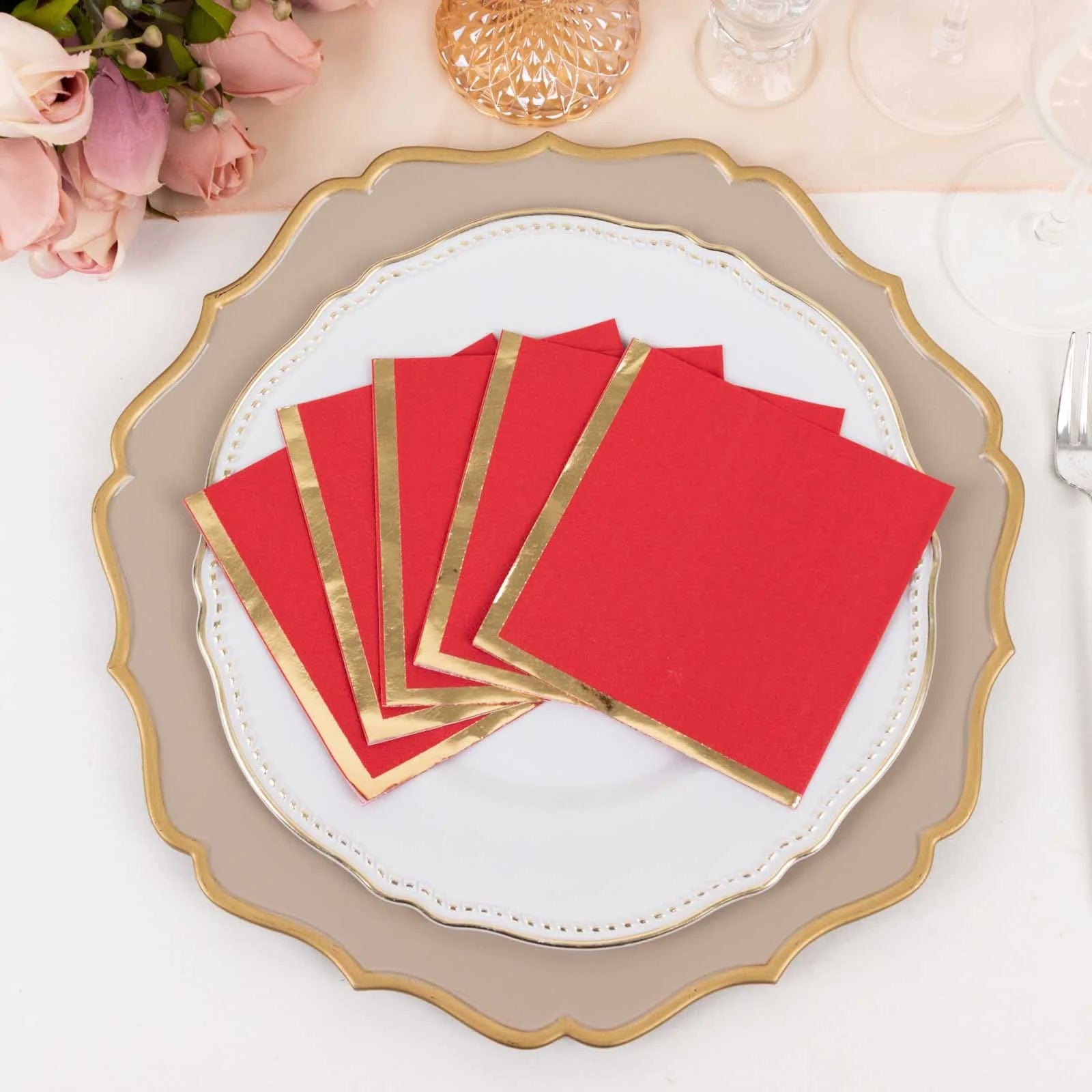 50 Soft 2-Ply Disposable Dinner Cocktail Napkins with Gold Foil Edge - Elegant Party Tableware for Weddings, Events & Home Entertaining