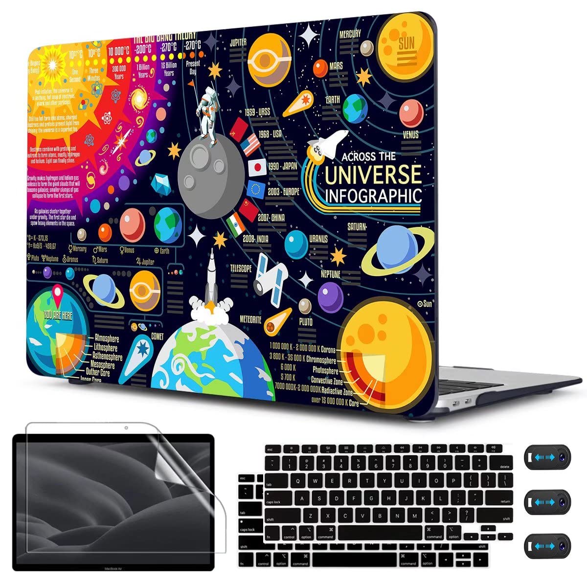 CISSOOK Hard Shell Case & Keyboard Cover for MacBook Air 13 Inch (2021 2020 2019 2018 Release A2337 M1 A2179 A1932) - Compatible with Retina Display & Touch ID, Universe Space Design - Perfect for Work, Travel & School Protection