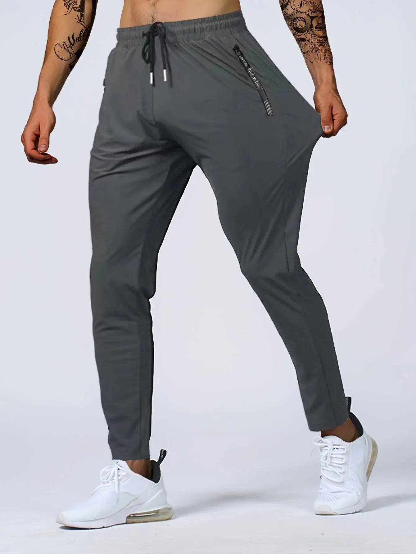 Men's Quick-Drying Breathable Joggers with Waist Drawstring - High Stretch Athletic Pants for Running, Gym Workouts & Casual Wear | Fitness & Lounge Comfort