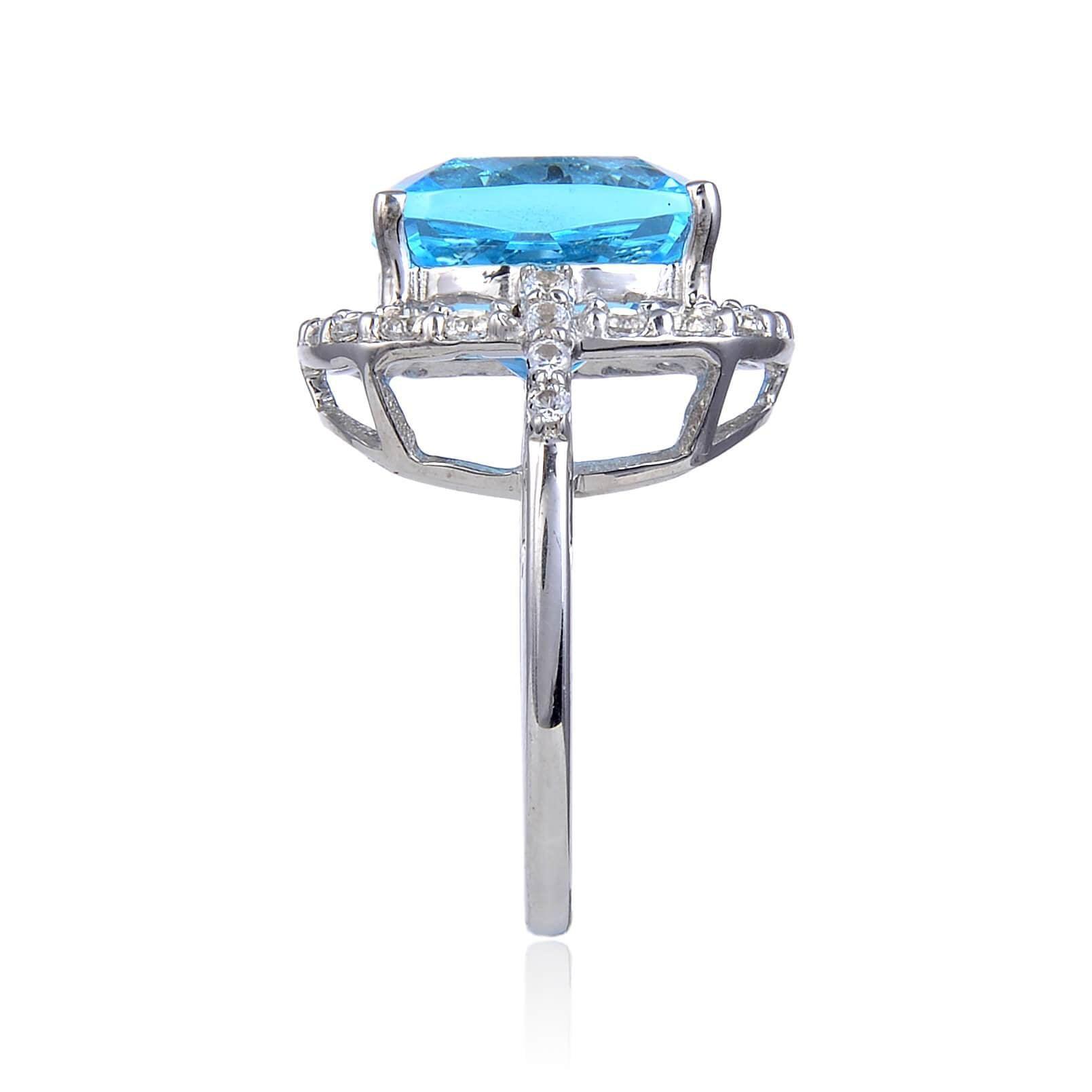 Blue Topaz Cushion Statement Ring for Women - Elegant Sterling Silver Jewelry for Party, Wedding & Special Occasions