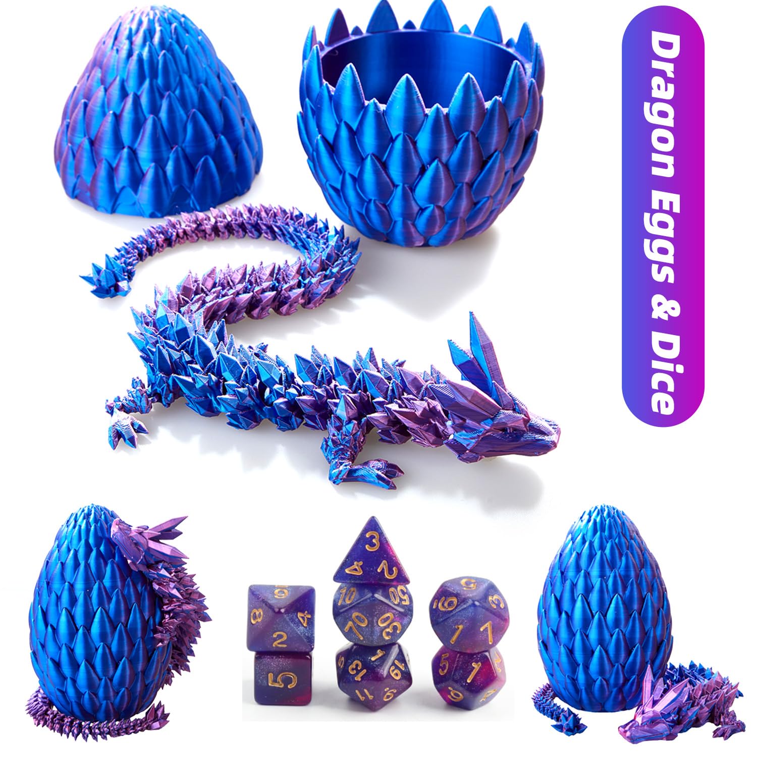 Premium 7-Piece DND Dice Set with 3D Printed Dragon Egg - Fidget Toys for Stress Relief, RPG Gaming Accessories for DND MTG - Perfect Gift for Tabletop Gamers & Fantasy Lovers