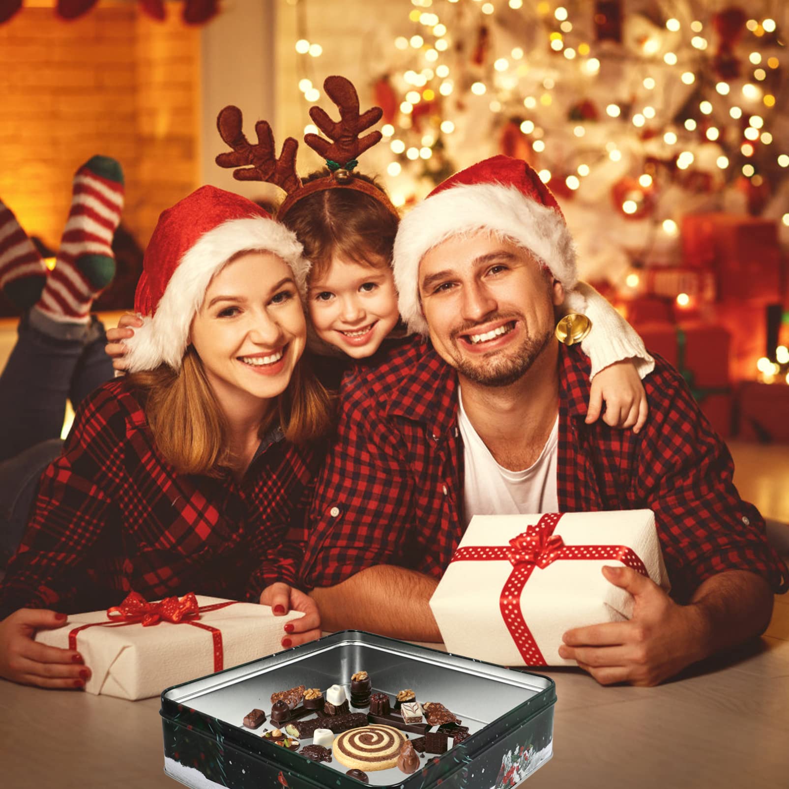 Angoily Square Christmas Cookie Tins with Lid - Large Snowman Printed Metal Storage Containers for Holiday Cookies, Candy & Food Gifts - Perfect for Xmas Party Favors, Gift Giving & Festive Treat Storage
