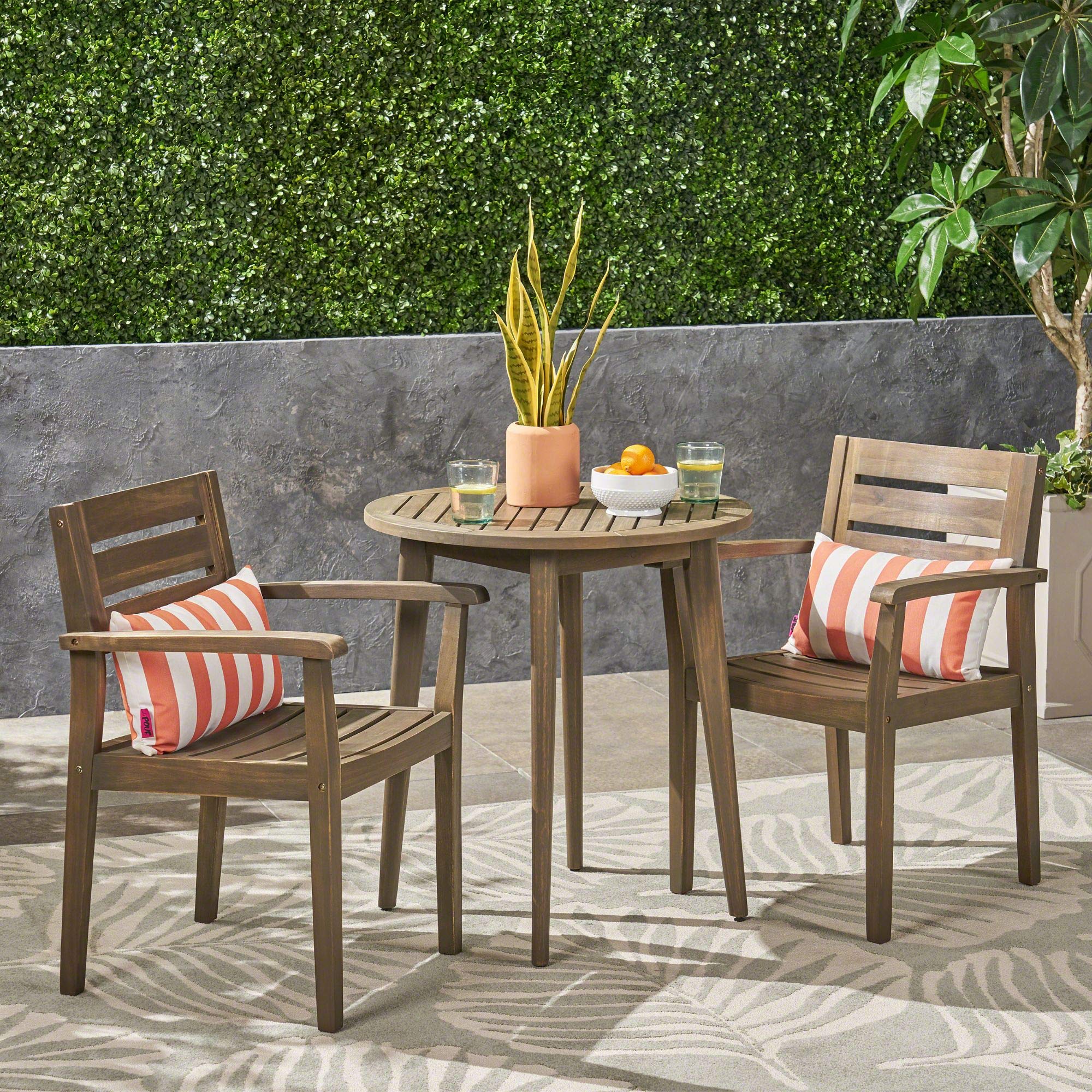 3-Piece Brown Traditional Outdoor Patio Bistro Set - 33