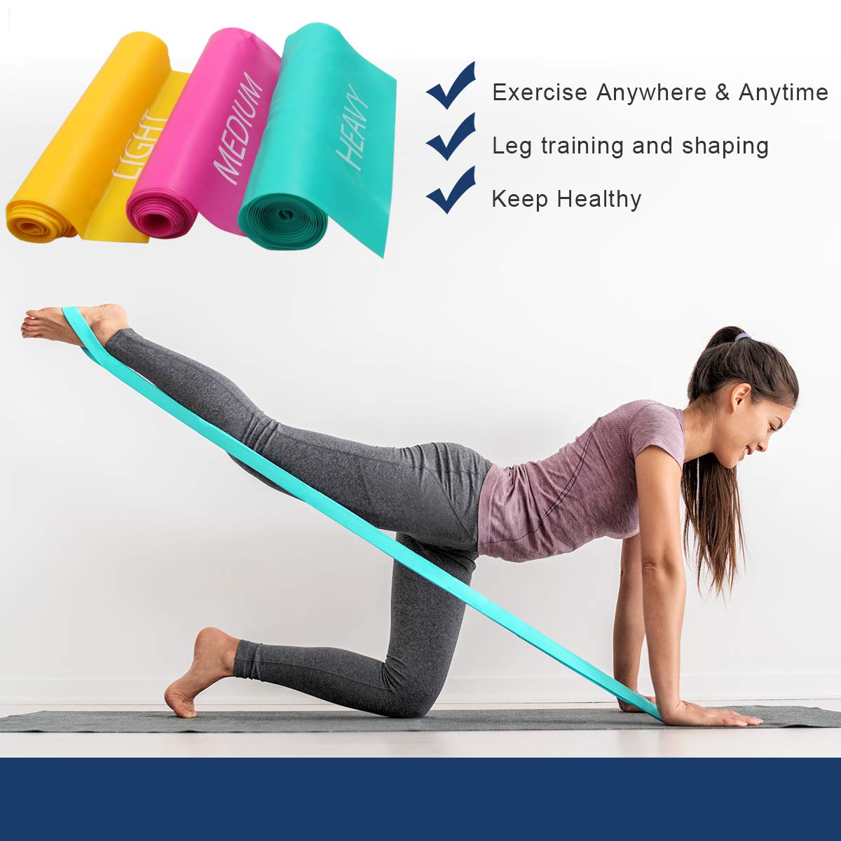 Coolrunner 7FT Latex-Free Elastic Exercise Bands Set of 3 - Wide Resistance Bands for Pilates, Yoga, Gym & Physical Therapy - Includes Carry Bag (Green, Yellow, Rose Red) - Perfect for Home Workouts, Rehabilitation & Fitness Training
