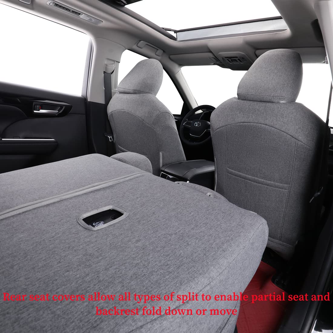 Premium Custom Fit 2020-2025 Toyota Highlander Seat Covers - Full Set with 2nd Row Captain's Chairs | Airbag Compatible, Durable Polyester Fabric | Gray Color | Perfect for Family Road Trips, Daily Commutes and Pet Protection