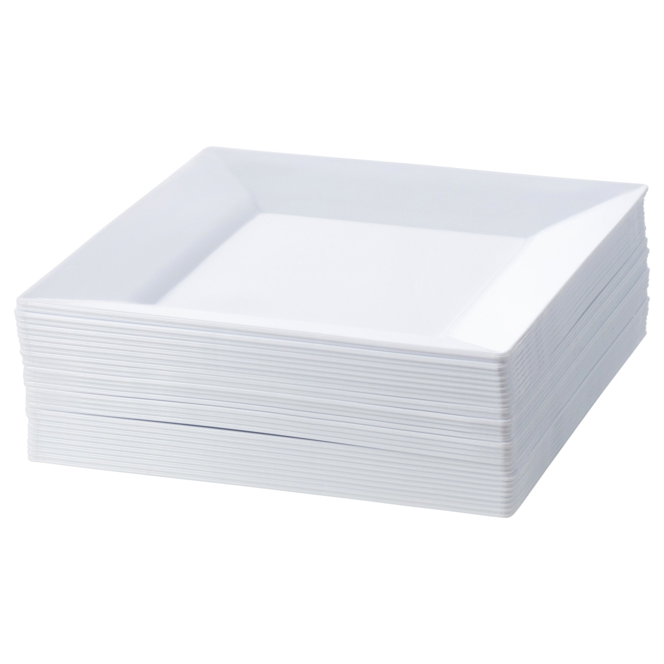 10 Pack White Square Plastic Plates - Durable & Elegant Disposable Dinnerware for Parties, Picnics, BBQs, and Everyday Use