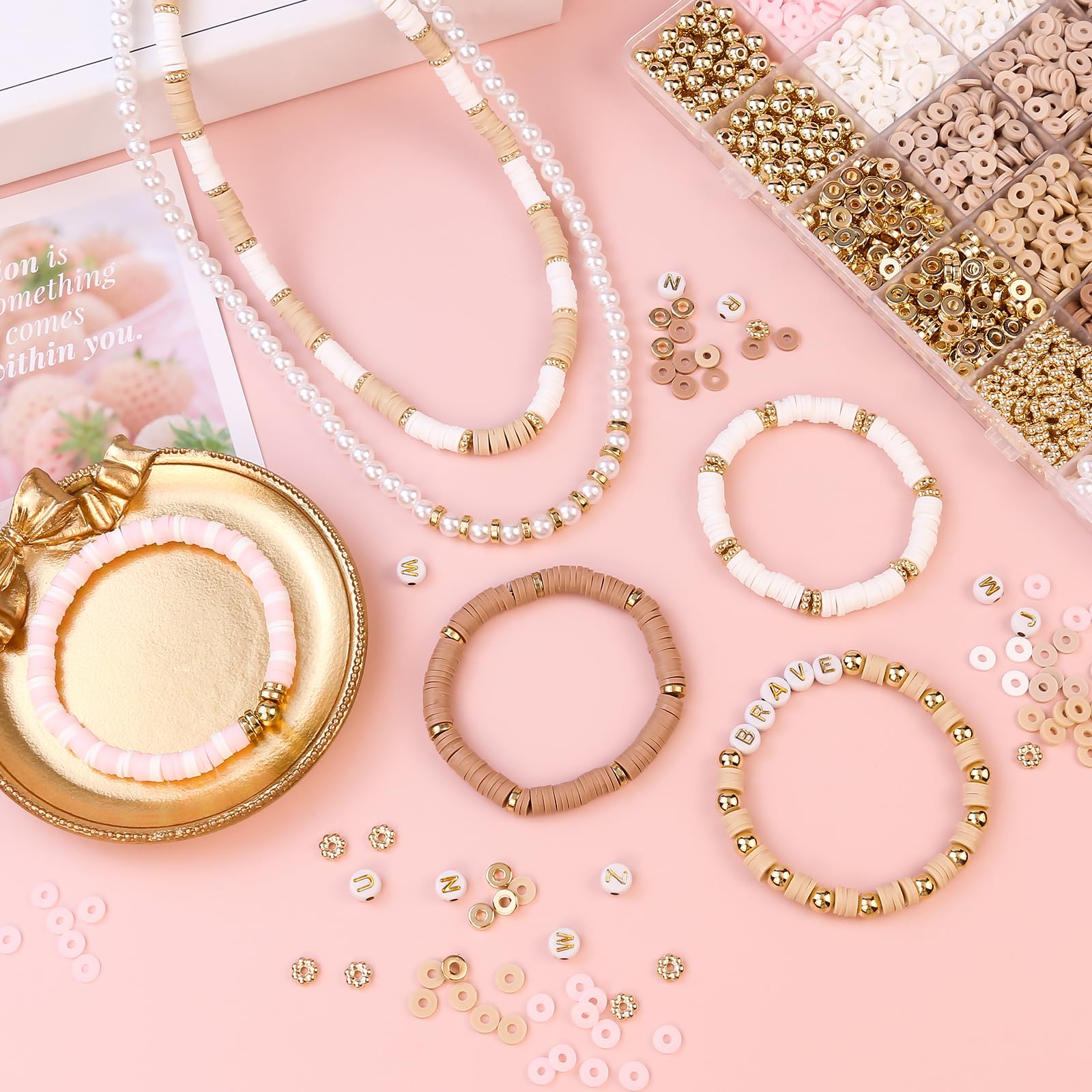 LUDUKOO 2370Pcs Polymer Clay Beads Bracelet Making Kit - DIY Friendship Bracelet Kit with Gold, Letter & Pearl Beads for Girls & Adults | Perfect for Jewelry Making, Gifts & Craft Projects