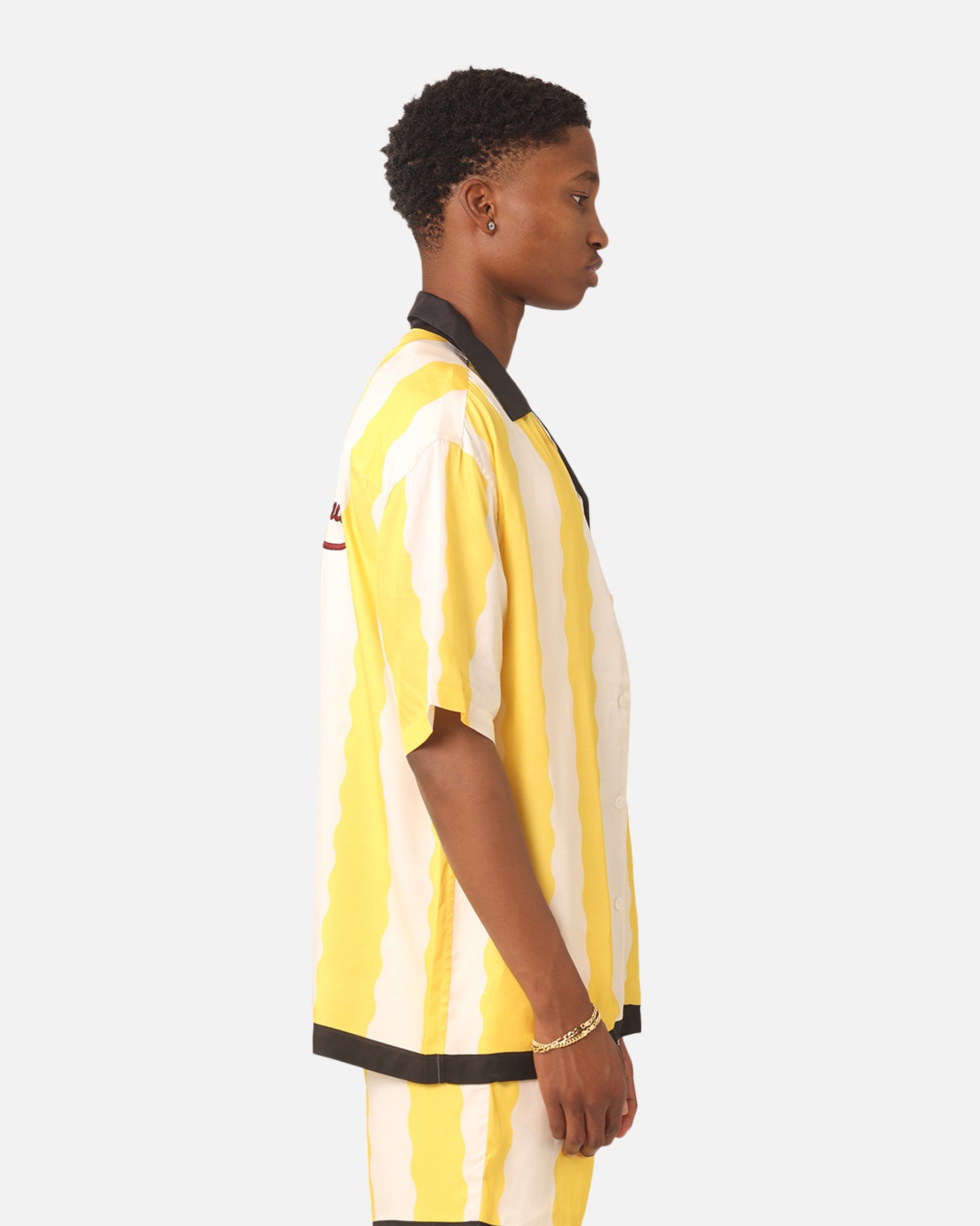 99 Cabana Bowling Short Sleeve Button Up Shirt for Men - Casual Hawaiian Aloha Shirt in Yellow/Off White - Perfect for Beach Parties, Summer Vacations & Tropical Getaways
