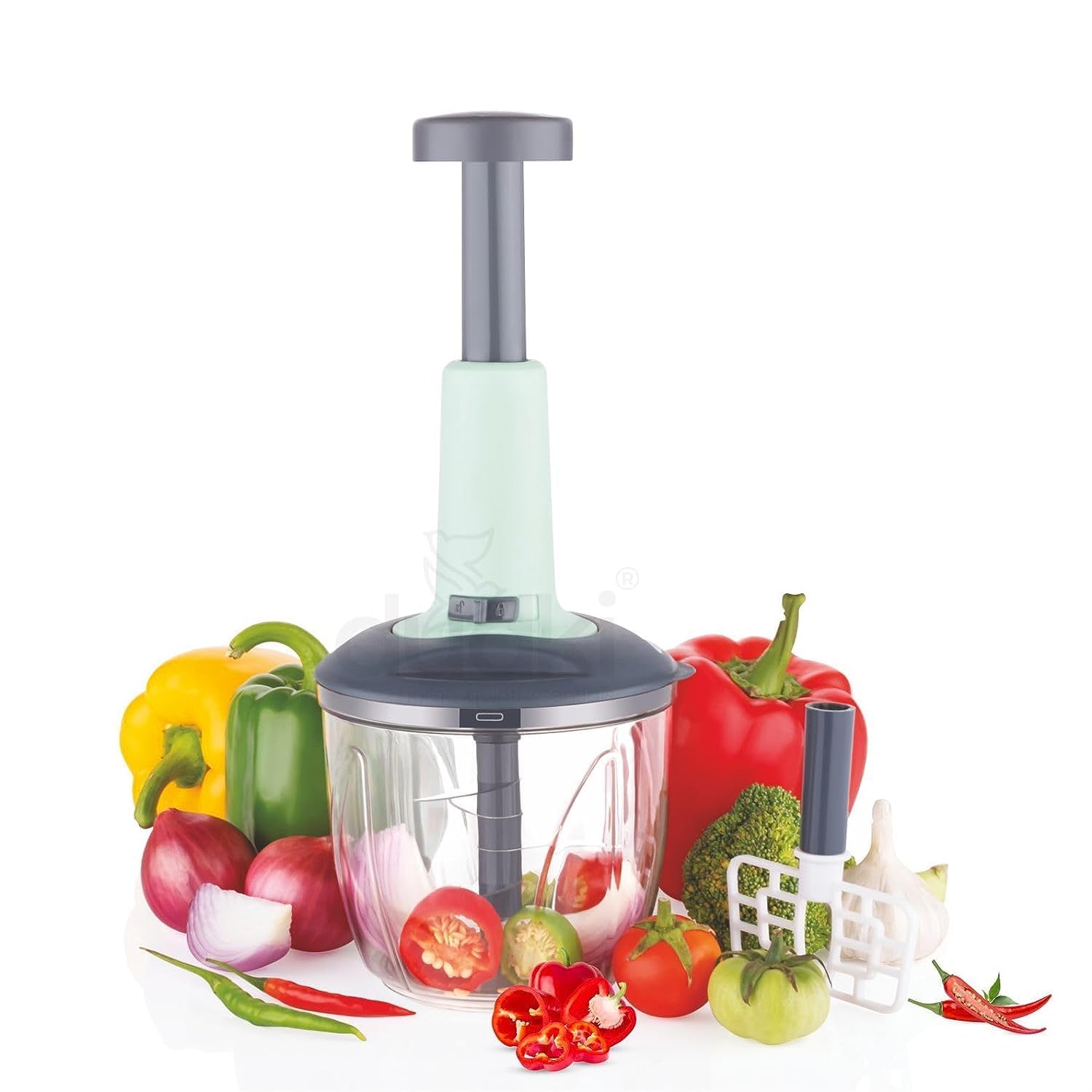 HARSHLOVE 1100ml Manual Hand Held Food Chopper with Stainless Steel Blade - Quick & Powerful for Chopping Vegetables, Herbs, Nuts - Perfect for Kitchen, Camping, Meal Prep