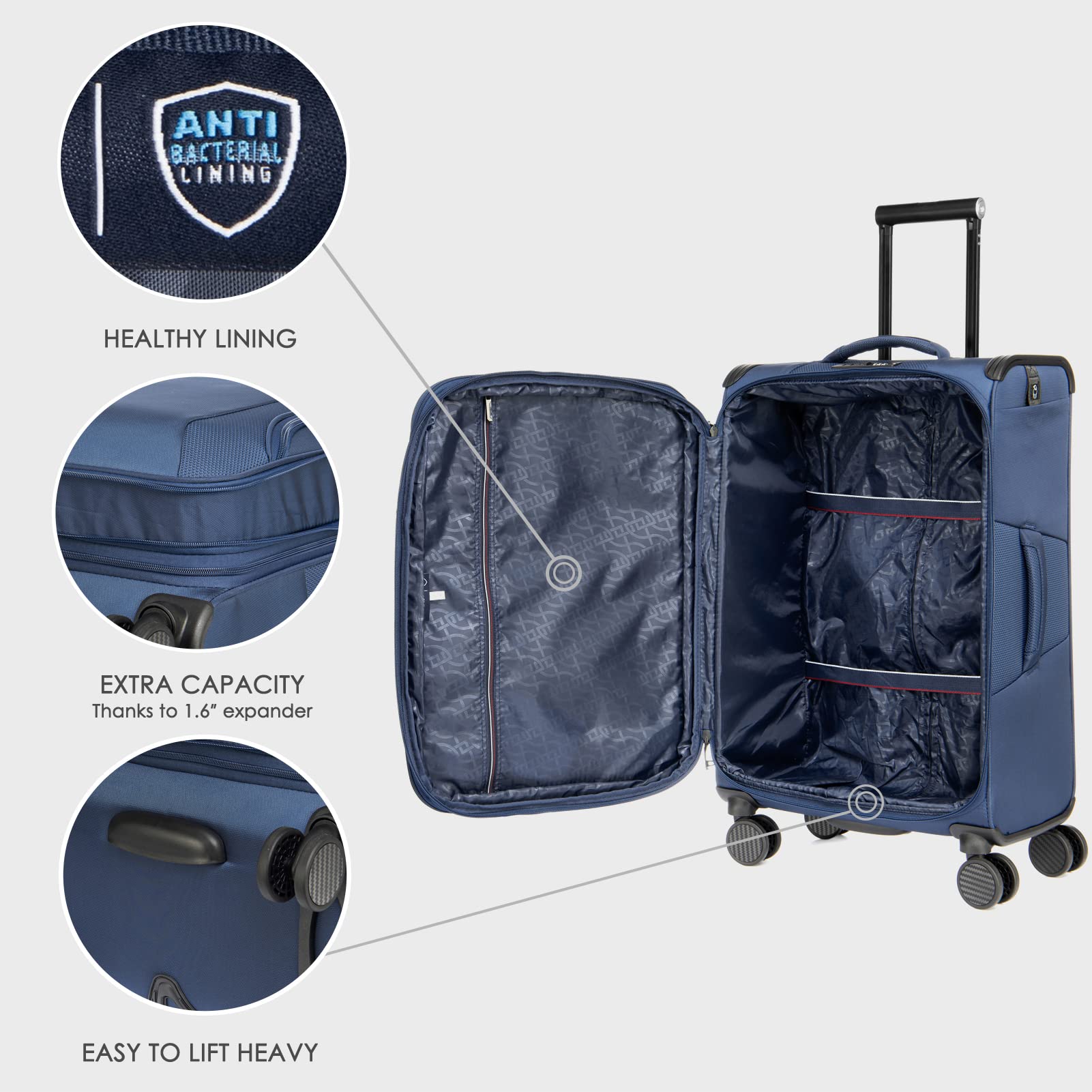 Vercase Toledo Expandable 20-Inch Carry On Luggage with 360° Spinner Wheels - Lightweight Softside Suitcase for Travel, Business & Weekend Trips (Navy Blue)