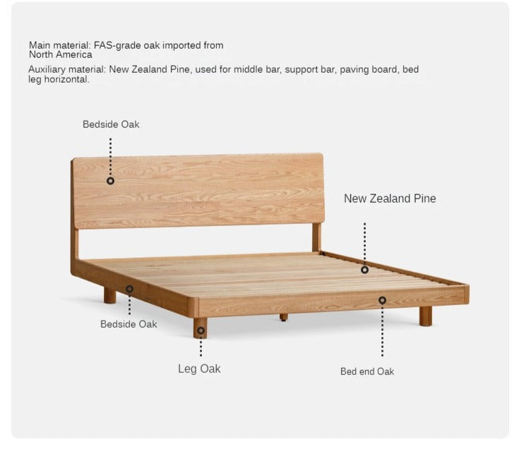 Solid Oak Wood Modern Floating Bed Frame - Queen Size, Sturdy Platform Bed with LED Lights for Bedroom, Living Room, Guest Room