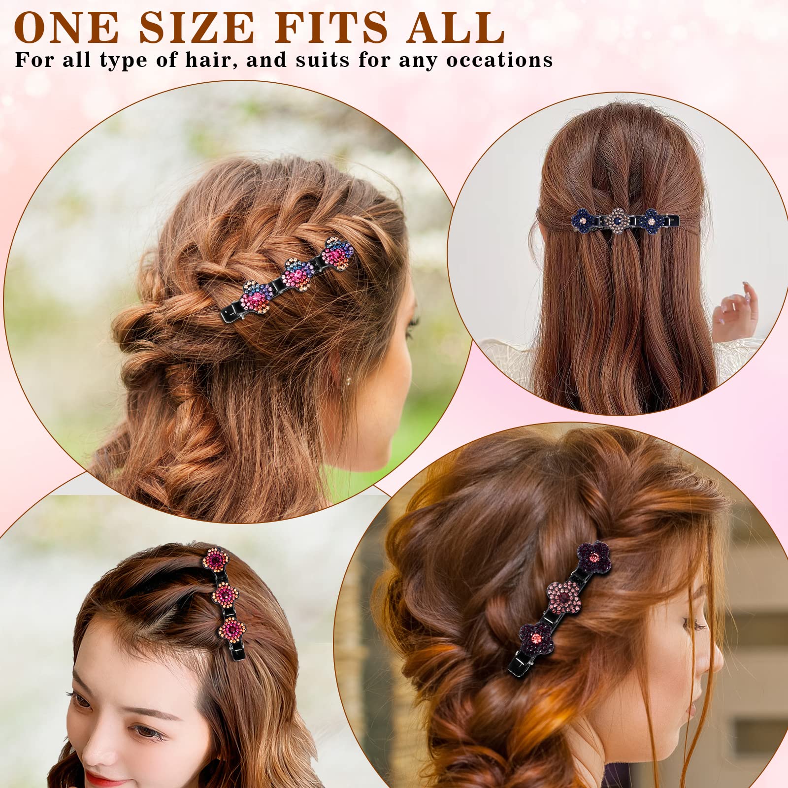 Sparkling Crystal Stone Braided Hair Clips for Women - Elegant Triple Hair Clips Set with 3 Small Clips for Girls (Pack of 4) - Perfect for Weddings, Parties, and Everyday Styling